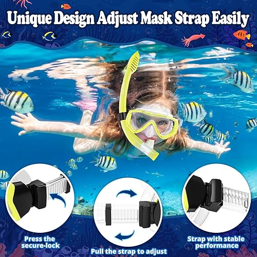 Miniatura 5 de Kids Snorkel Set for Age 4-14 - Dry Top Snorkeling Gear for Kids Junior & Youth - Childs Diving Mask with Big Eyes for Boys Girls - Anti-Fog