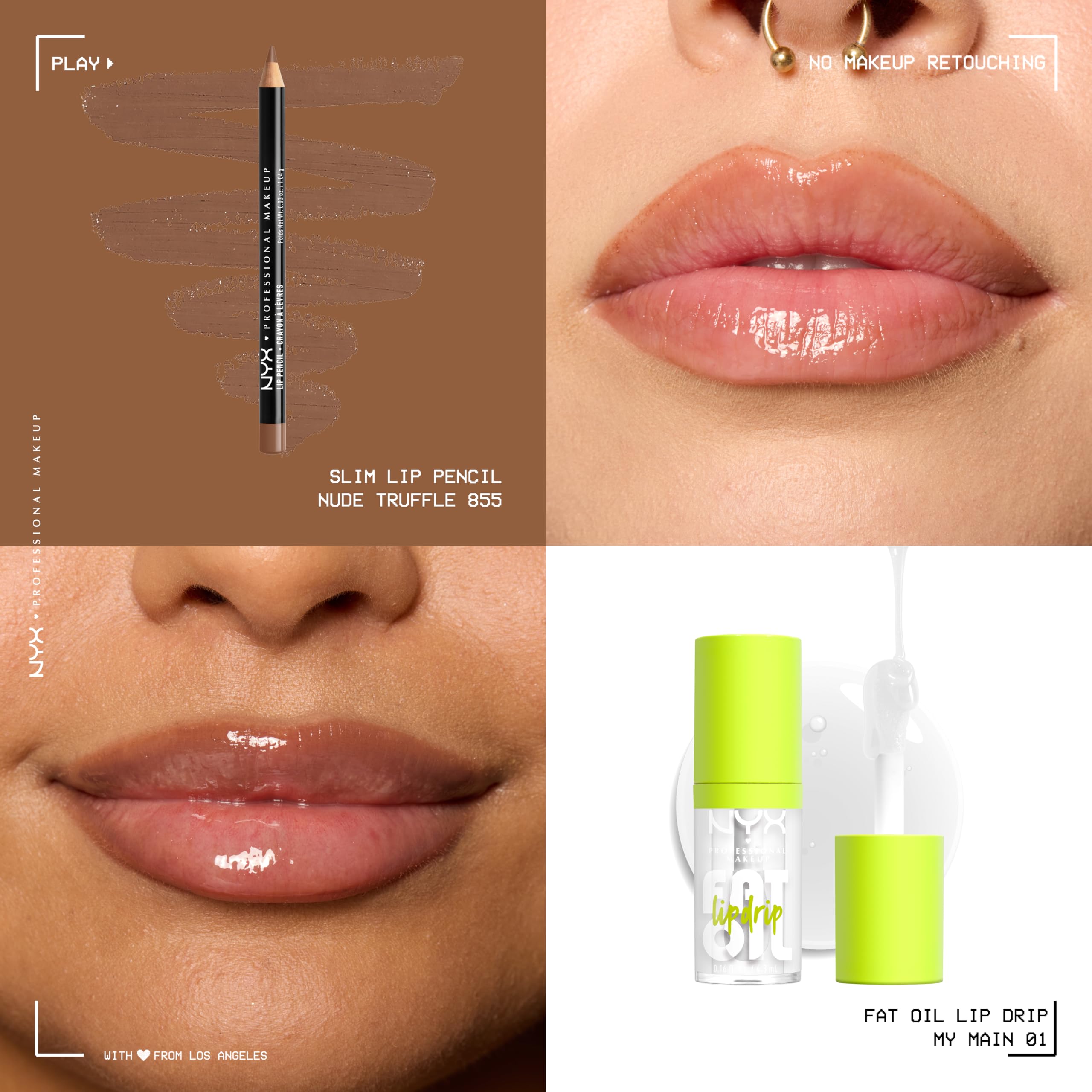 NYX Professional Makeup Lip Kit, Fat Oil Lip Drip, Lip Gloss, High Shine, Non-Sticky Finish, Shade: My Main + Slim Lip Pencil - Image 3