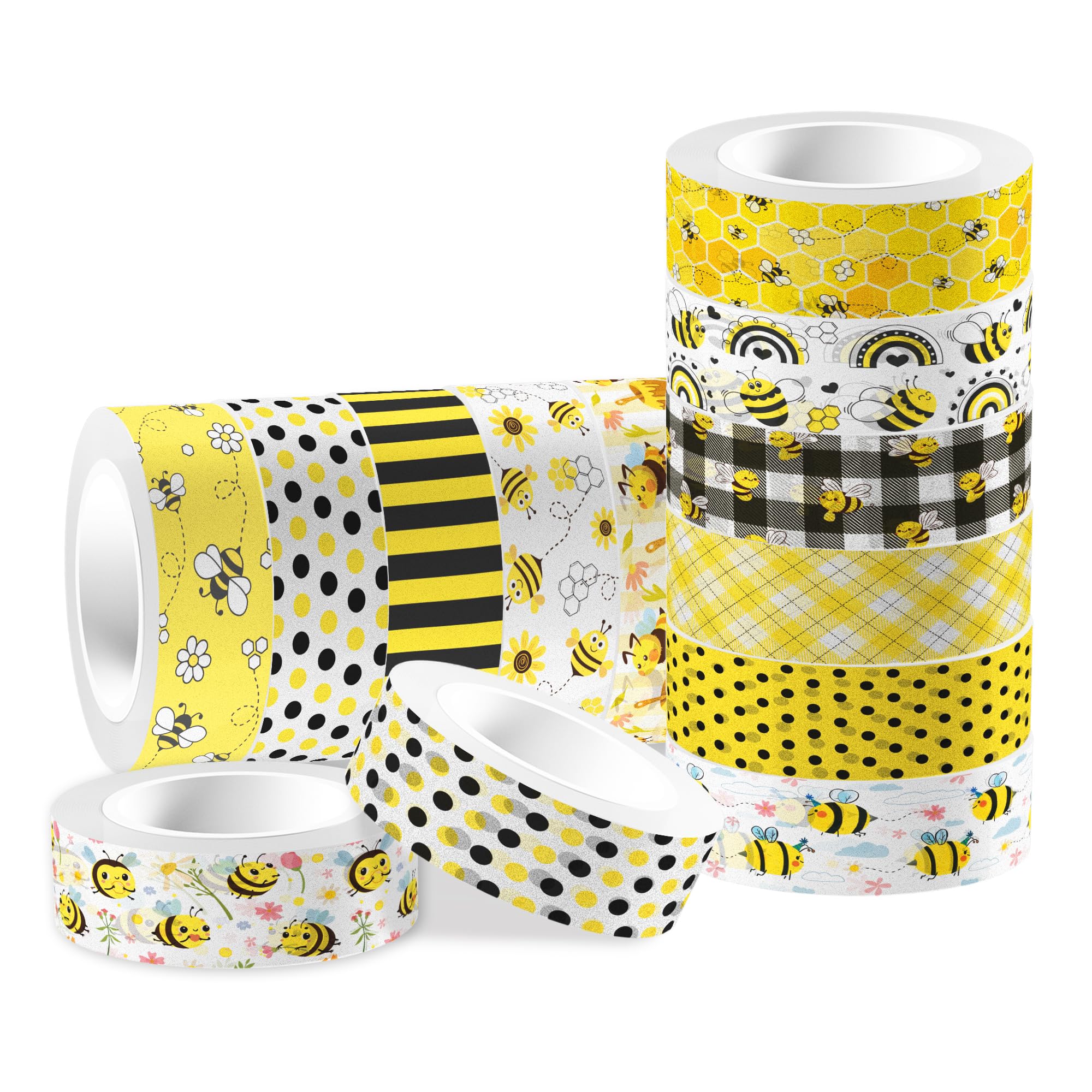 Adirasenotek Bee Washi Tape Set 12 Rolls, Vintage Washi Tape Decorative Paper Stickers Yellow Black Decorative Tape for Bee Craft Scrapbook,DIY,