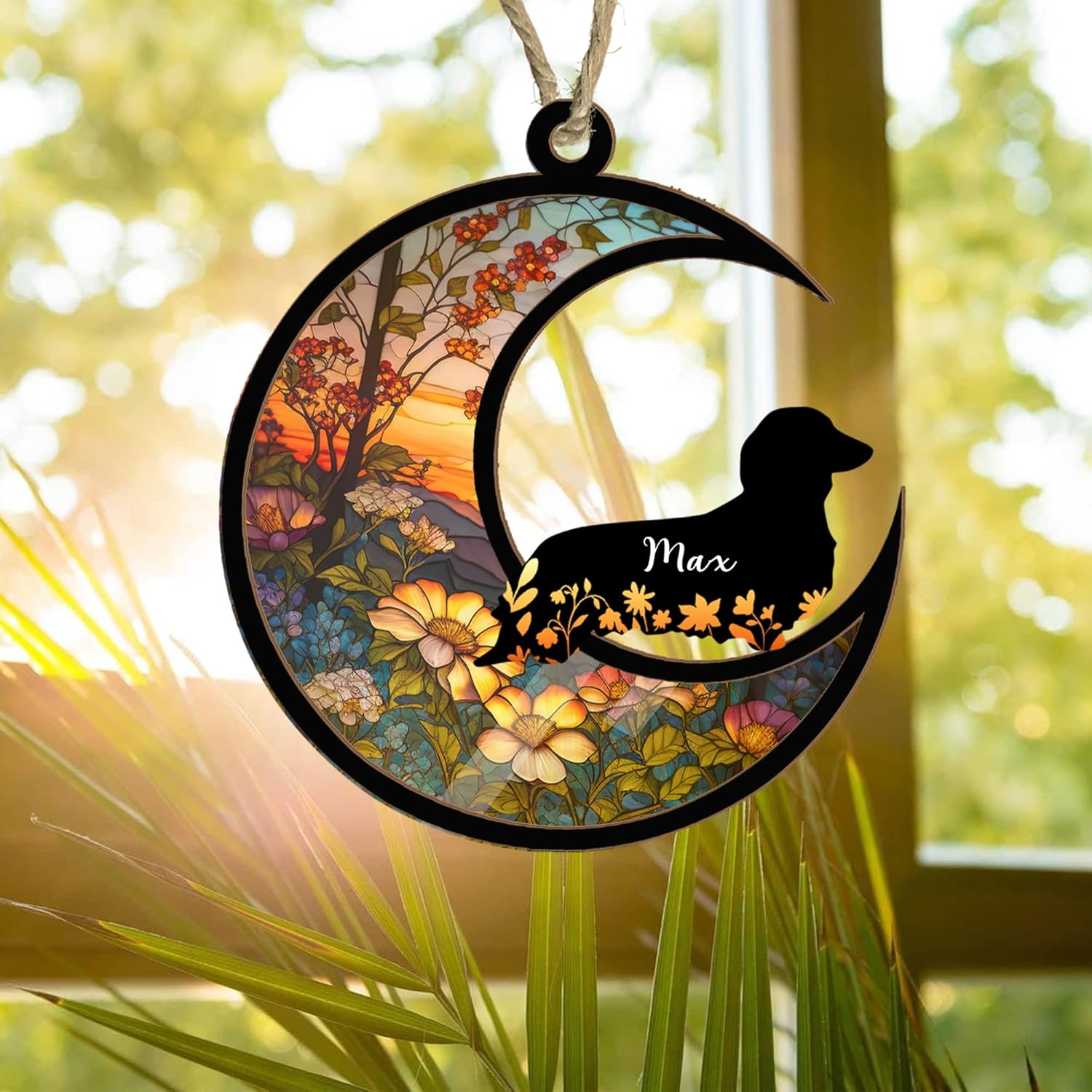 NAZENTI Personalized Black Dachshund Long Hair Dog Memorial Ornament, Custom Name Date Dog Sun Catcher, Pet Loss Ornament, Gift for Lovers, Memorial Loss of Pet Sympathy Gift - Image 3
