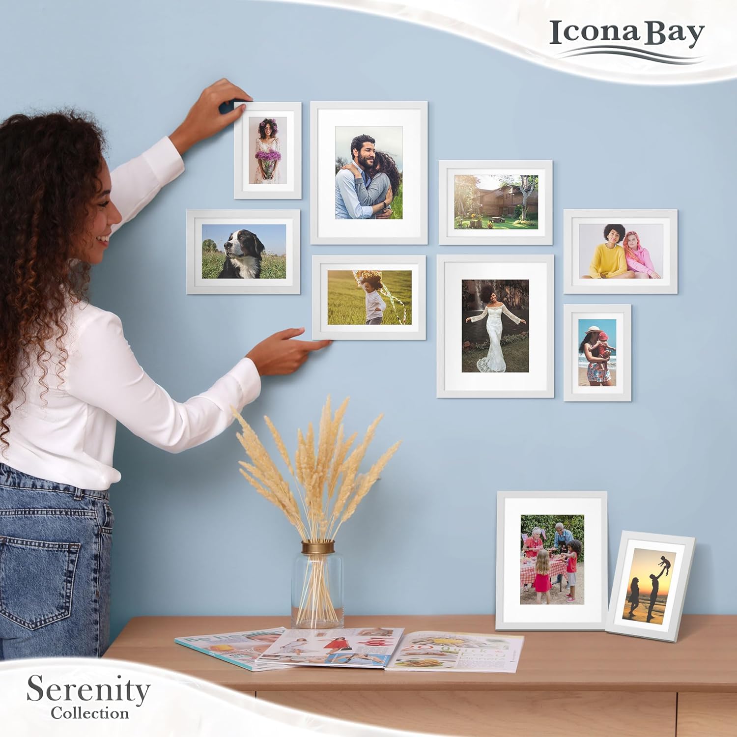 Icona Bay 5x7 Picture Frames w/Removable Mat for 4x6 Photos (White, 10 Pack), Sleek Modern Style Frames, Table Top or Wall Mount, Serenity Collection