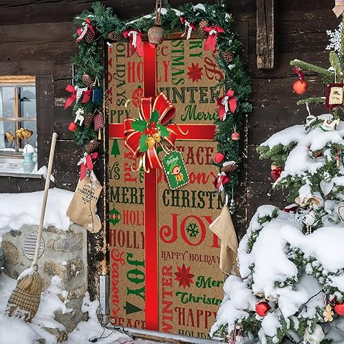 Miniatura 4 de Tiamon Cubierta de puerta de Navidad, decoración de puerta de Navidad, caja de regalo de Navidad, cubierta de puerta, cubierta de puerta de