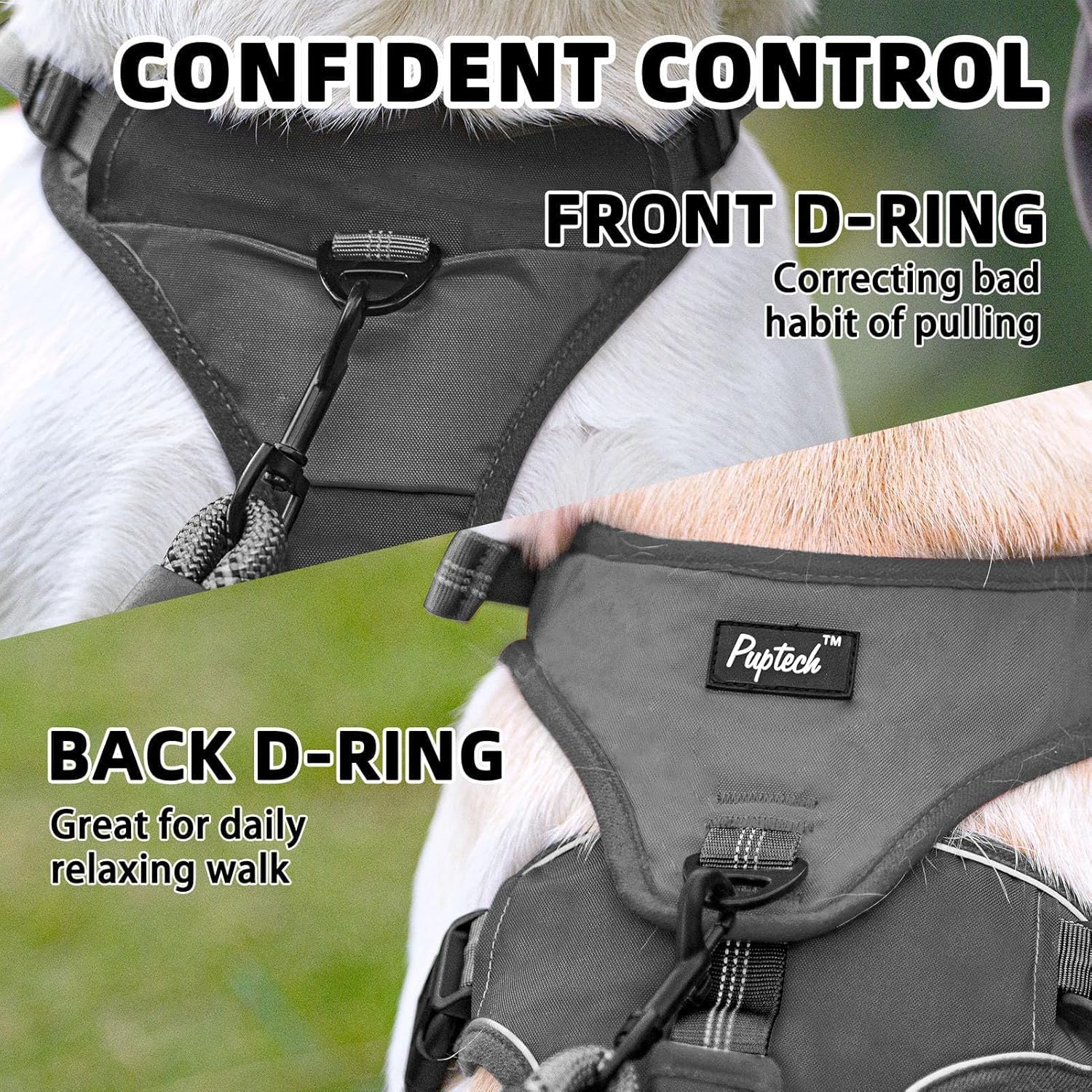 PUPTECK Escape Proof Dog Harness and Leash Set Upgraded No Pull Reflective Dog Vest with Lift Handle, Easy Control Pet Harness for Medium Large Dogs Training Walking Running