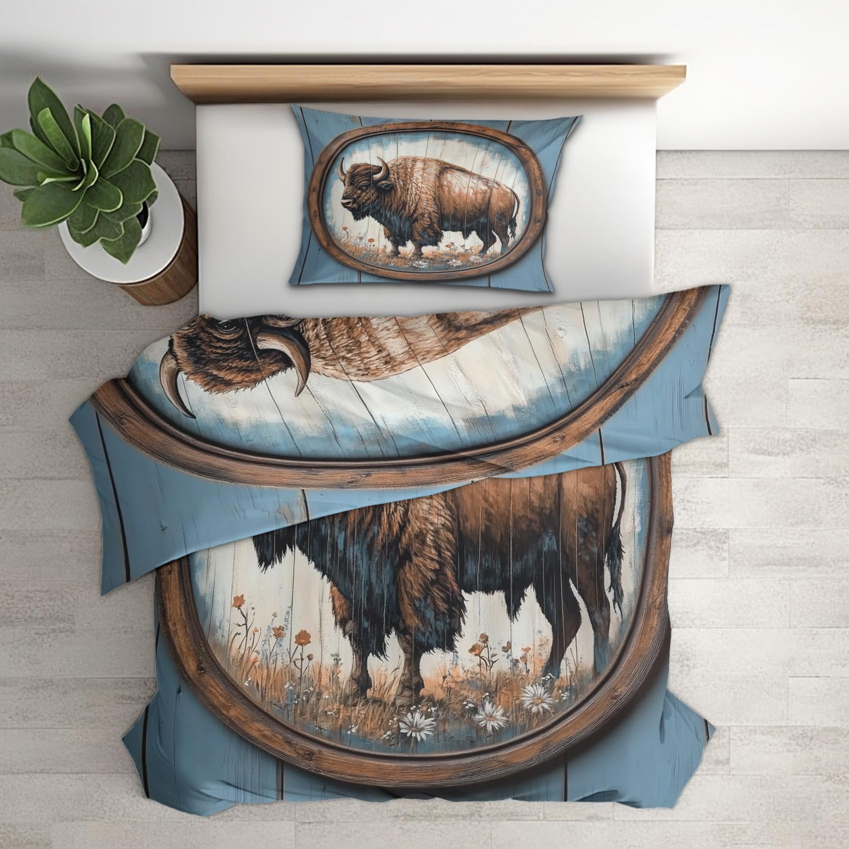 Housse de couette taureau sans repassage parure lit 1 personne