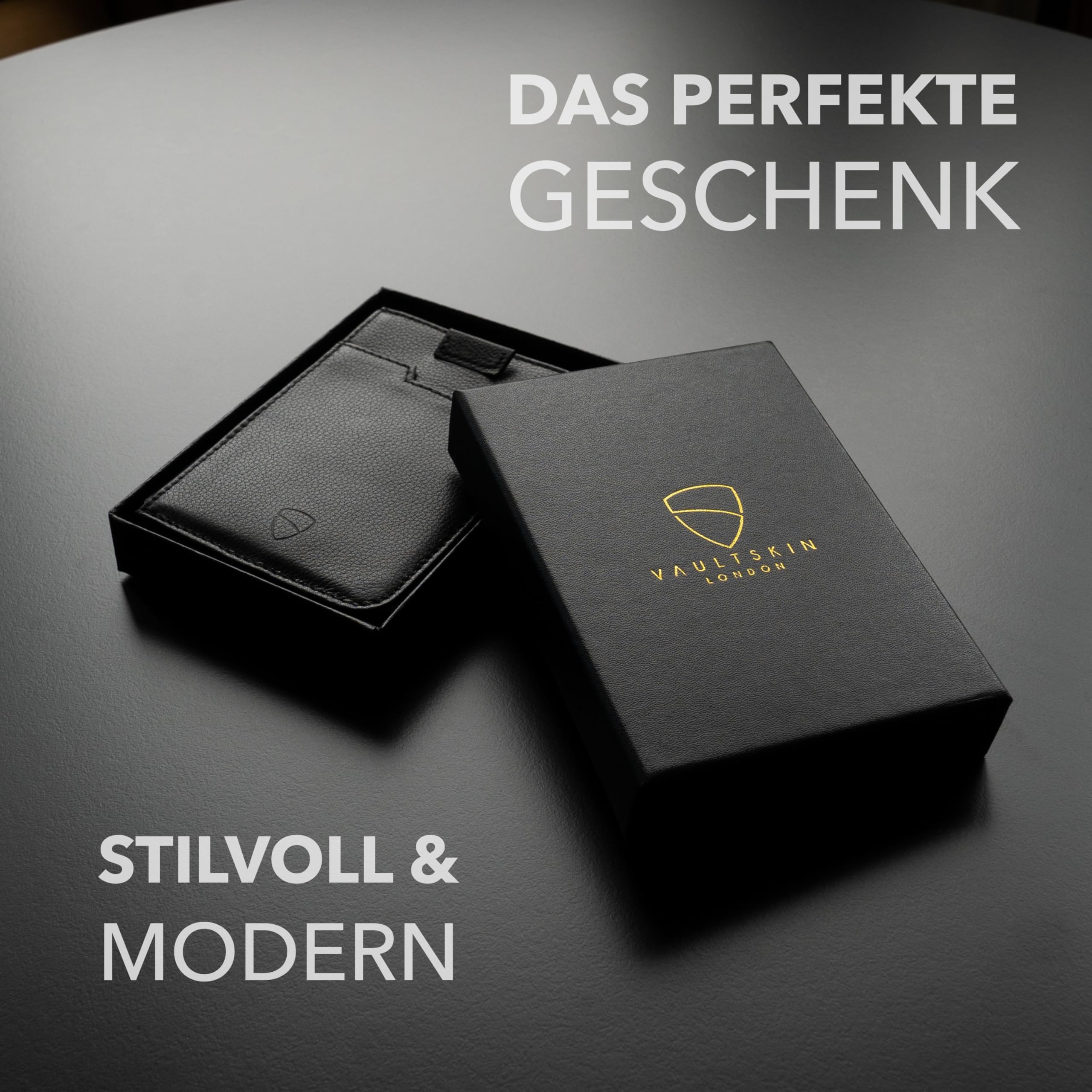 Vaultskin Notting Hill Leder Geldbörse mit Reißverschluss, RFID (Schwarz) | Kleines Portemonnaie für Damen, Herren, Portmonee klein, Münzfach, Schlüssel D-Ring, Mini Geldbeutel, 10 Karten, Geschenkbox