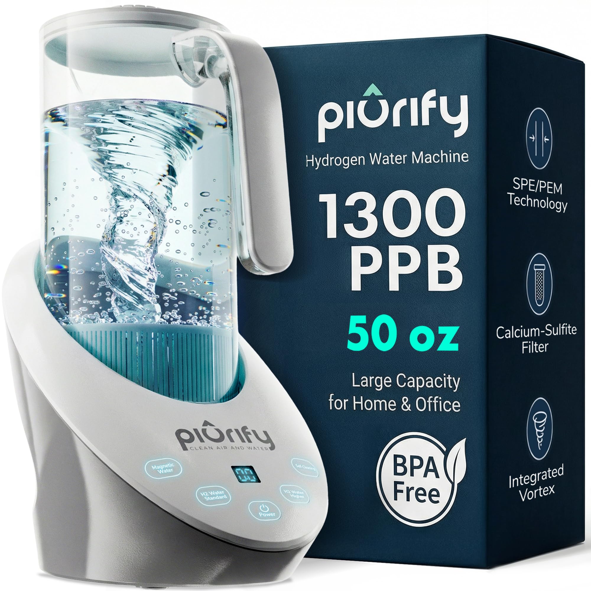 PIURIFY 3 in 1 Hydrogen Water Machine: Hydrogen Water Generator + Vortex Structured Water + Calcium...
