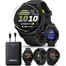 Garmin Forerunner 70 Black GPS Running Watch PlayBetter Bundle | Includes PlayBetter Portable Charger & HD Screen Protectors, Entry-Level, Vibrant AMOLED Touchscreen, 13-Day Battery Life