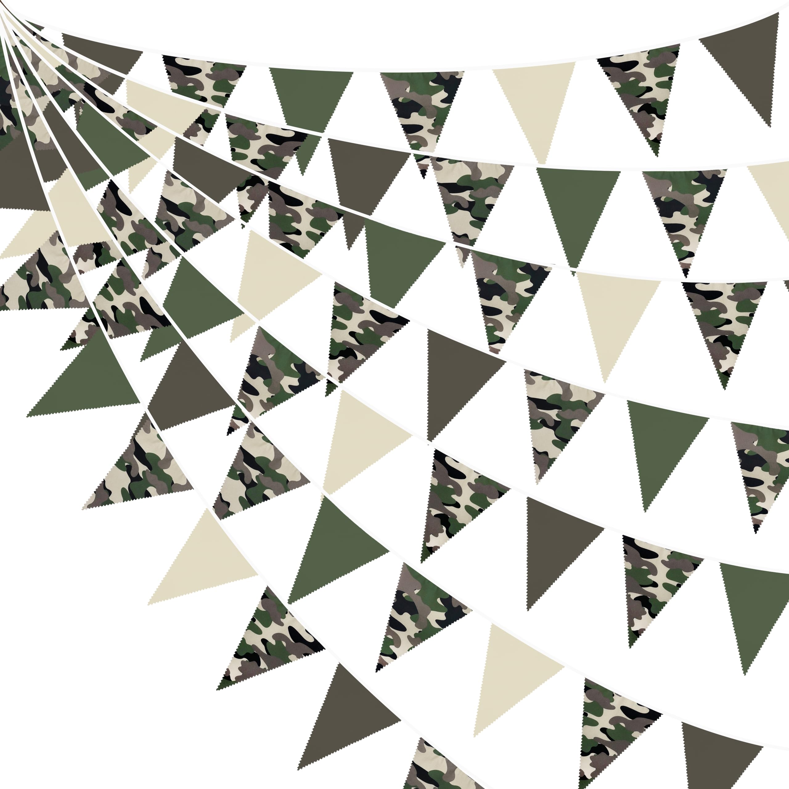 Banderín de camuflaje de 32 pies para decoración de fiesta, banderín de héroe de camuflaje verde y marrón, banderines de tela, banderines triangulares para soldados militares, tanques del ejército