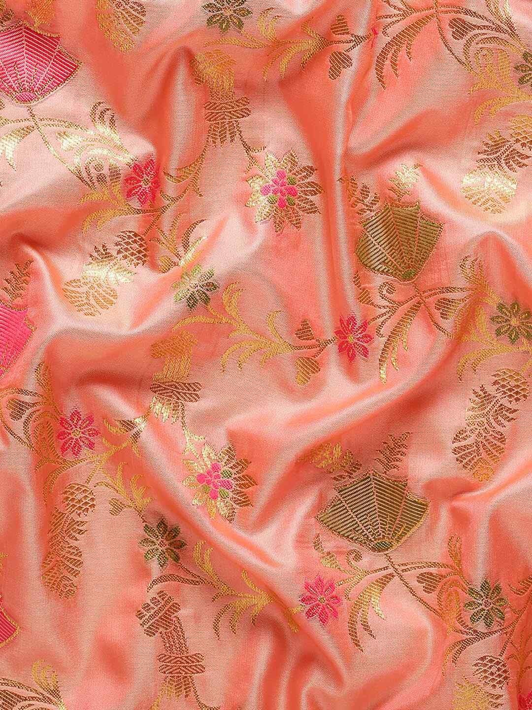 Shiv Textiles Women's Banrasi Silk Floral & zari Woven Saree(AUS-ASSWA1002-PEACH) 4