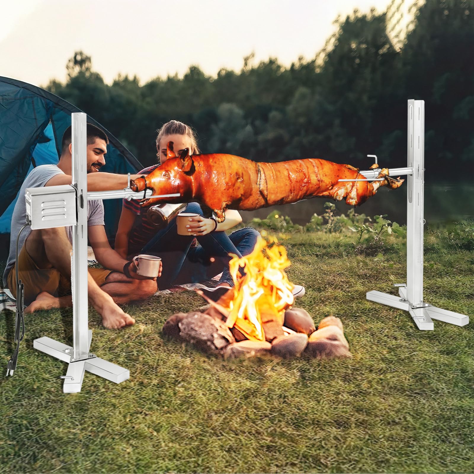 40kg Edelstahl Spanferkelgrill mit Motor BBQ Spießgrill für Schwein Spanferkelgrills, Verwendet für Außenbereich, Camping, Party Spannferkelgriller Motor
