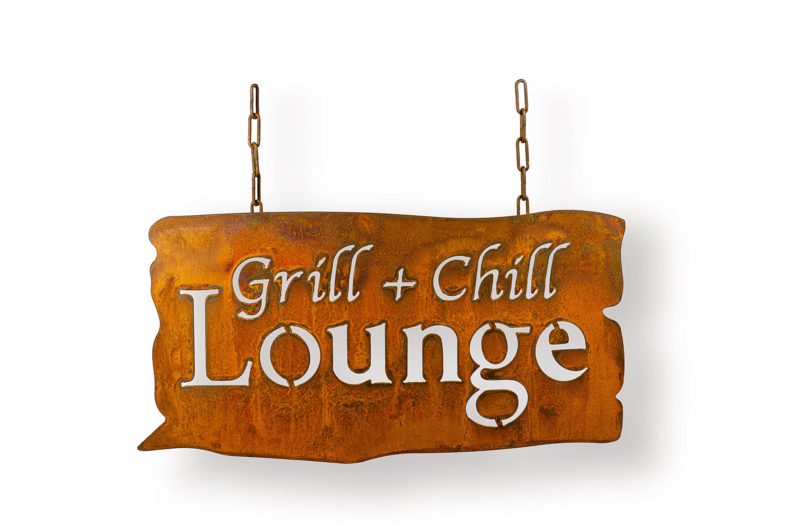 Duża odporna na warunki atmosferyczne tabliczka z patyną szlachetną Grill+Chill Lounge do zawieszenia