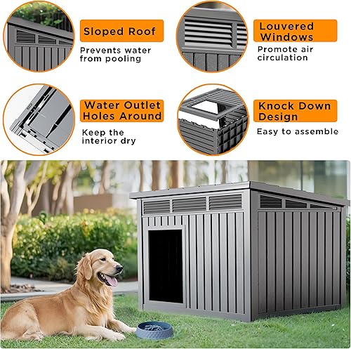Miniatura 6 de DRATO Casa para perros tanto para interiores como exteriores, con techo resistente a la intemperie, pisos extraíbles para perros medianos a grandes,