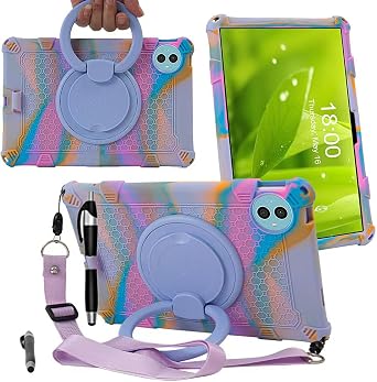 Tablet Case for Teclast P50 11 inch Soft Anti-Stress Silicone Case with 360 Rotate Stand/Pencil Holder/Shoulder Strap/Pen for Teclast P50 Colorful Purple