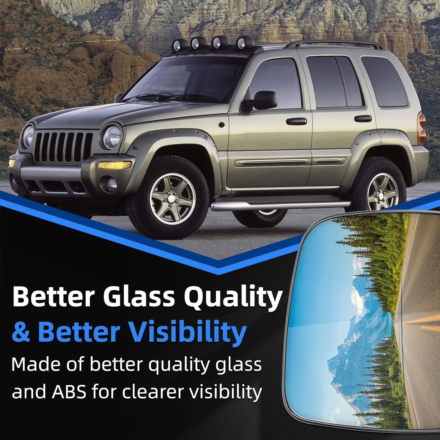 Passenger Side Mirror Replacement for Jeep Liberty 2002 2003 2004 2005 2006 2007 - Right Side Mirror Glass, Rear View Mirrors Glass with Power Heated
