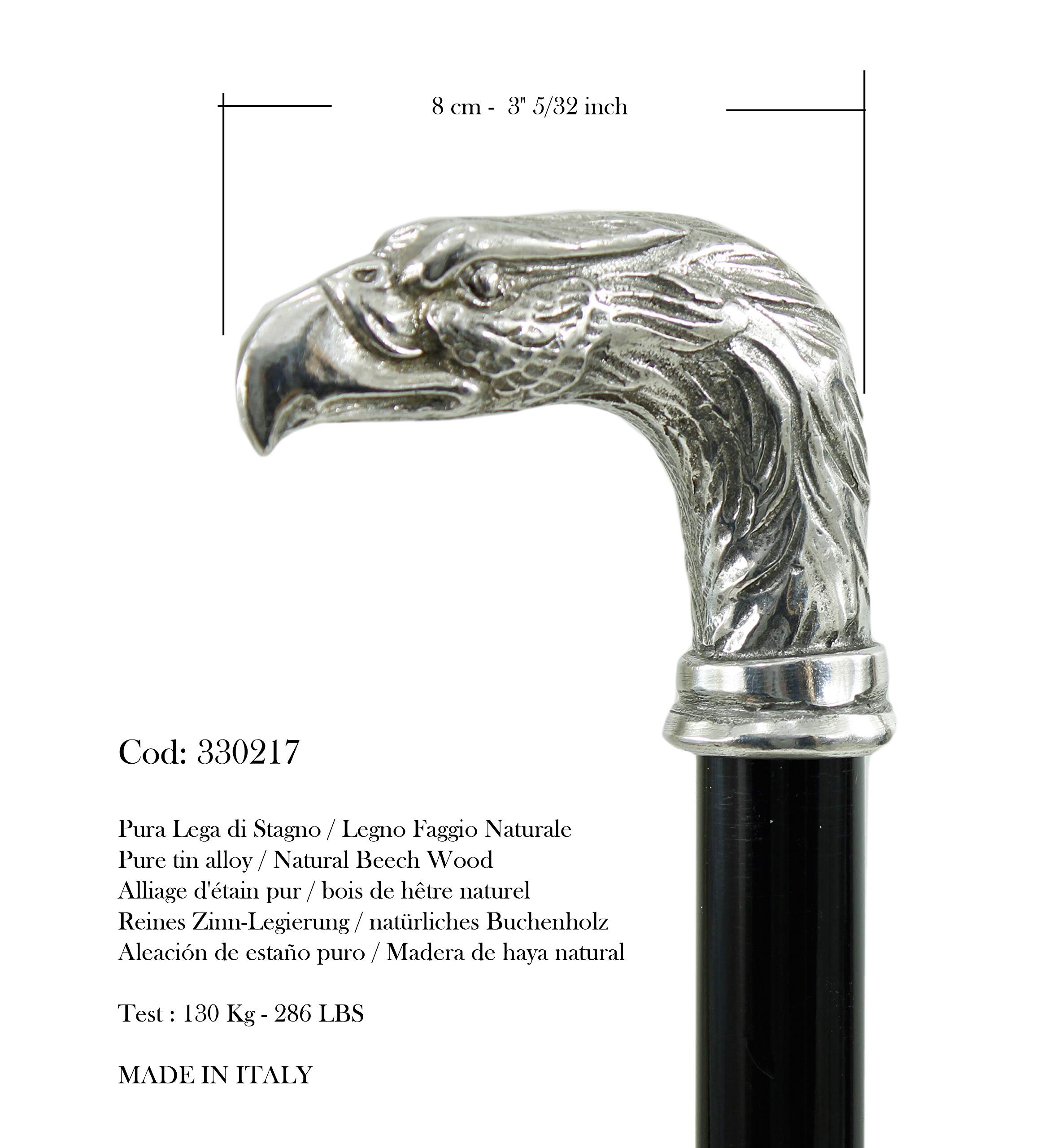 CAVAGNINI bastone da passeggio aquila personalizzato incisione nome, impugnatura in peltro lucido come argento, made in Italy artigianale, regalo lusso uomo donna sposo, 97 cm 5 colori