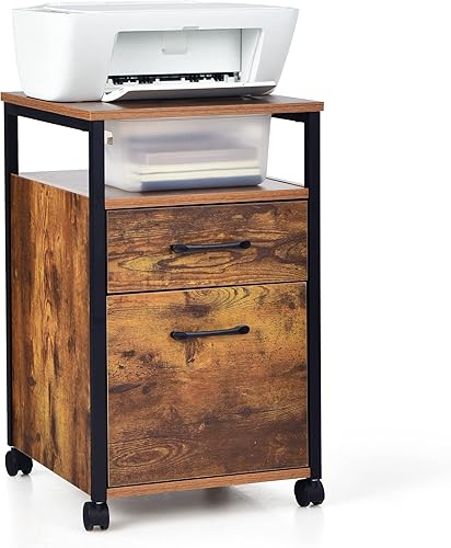 LOKO Archivador móvil de 2 cajones, archivador rodante para debajo del escritorio con estante abierto, soporte de impresión con ruedas, archivador