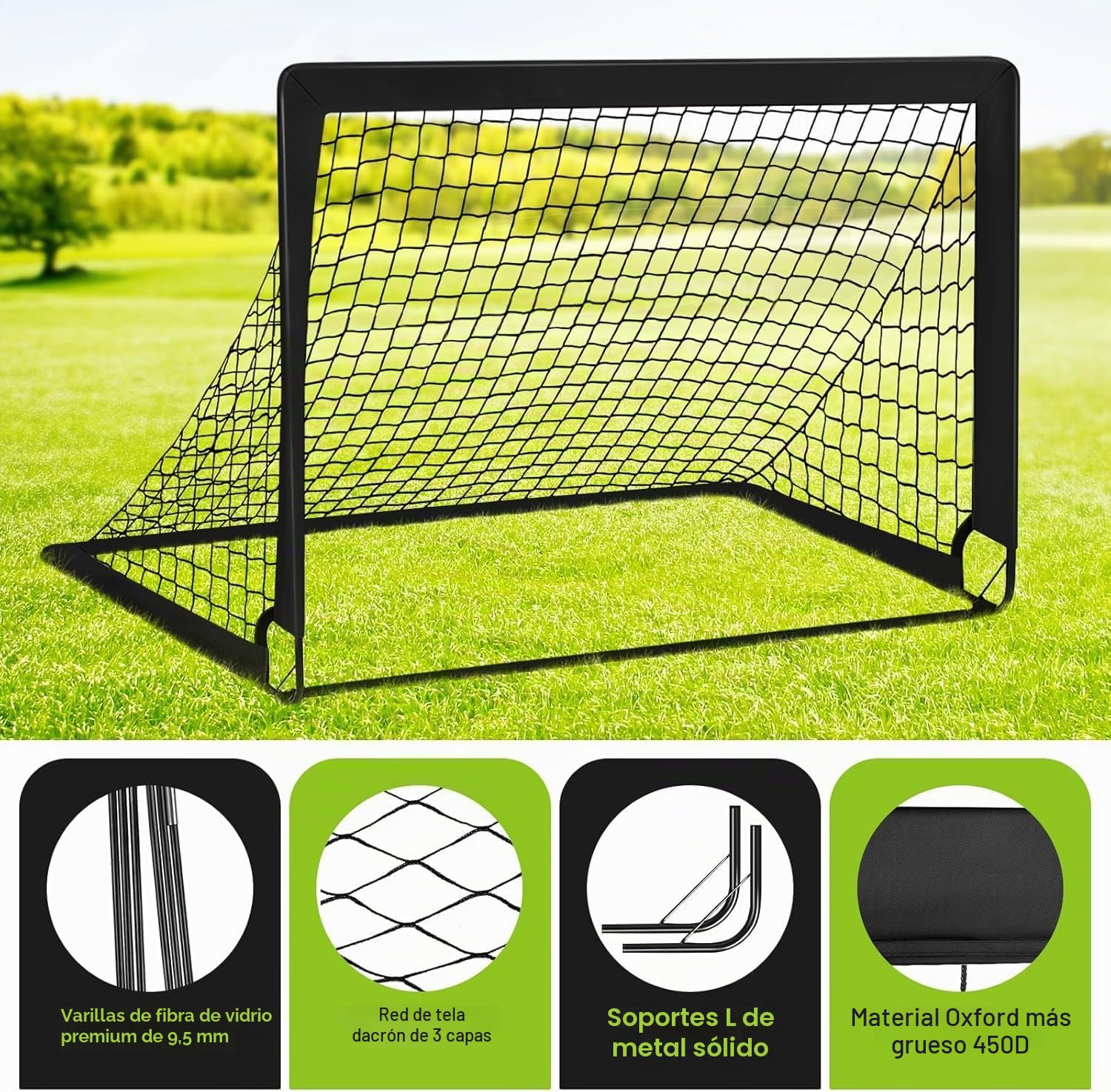 Porteria Futbol Niños para Patio, 2 Porterías de 1,2 x 0,9 m, Portátil, Equipo de Entrenamiento con Balón, 10 Conos, Bolsa de Transporte, Red de Práctica para Jóvenes, Deportes