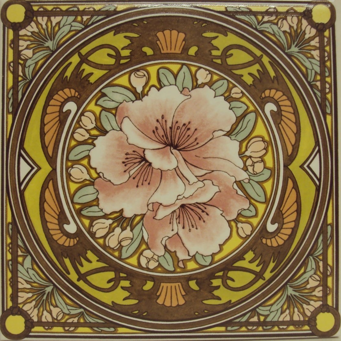 Morning Awakening Floral Tile Mucha Ladies Art Nouveau Tile Hand Decorated UK