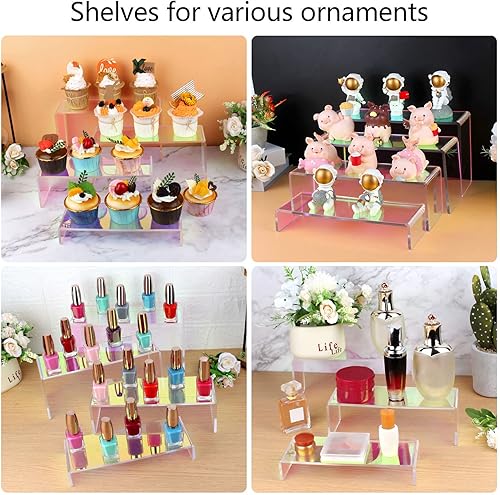 Vista 3 de ELEGANTLIFE Elevador de exhibición de acrílico, soporte de exhibición de cristal resistente de 0.169 in, estético en capas, estantes de exhibición