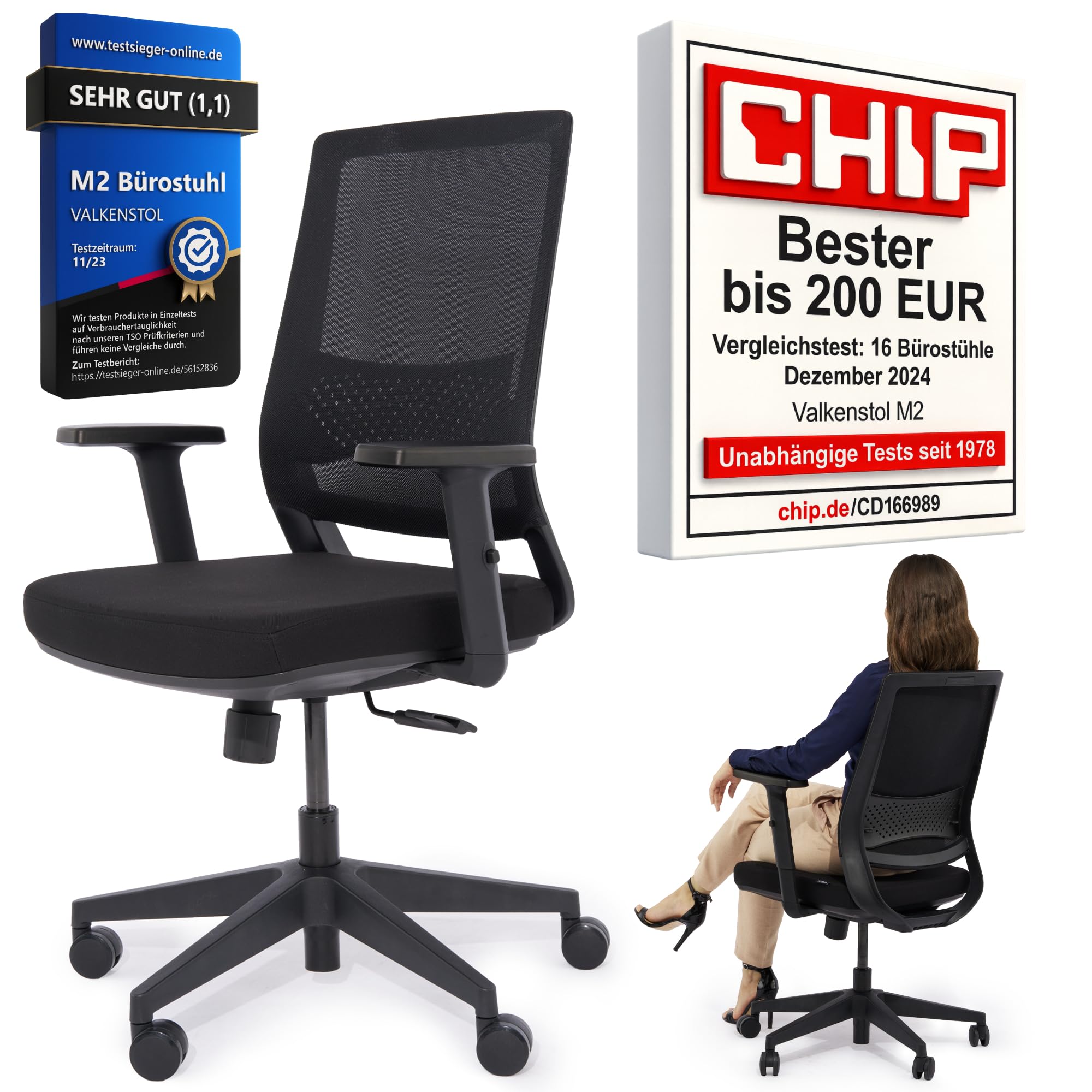 VALKENSTOL M2 Bürostuhl Ergonomisch Testsieger, Einstellbarer für maximale Bewegungsfreiheit, Rückenfreundliche Bürostühle, Lendenwirbelstütze Schreibtischstuhl für Büro und Home Office Chair