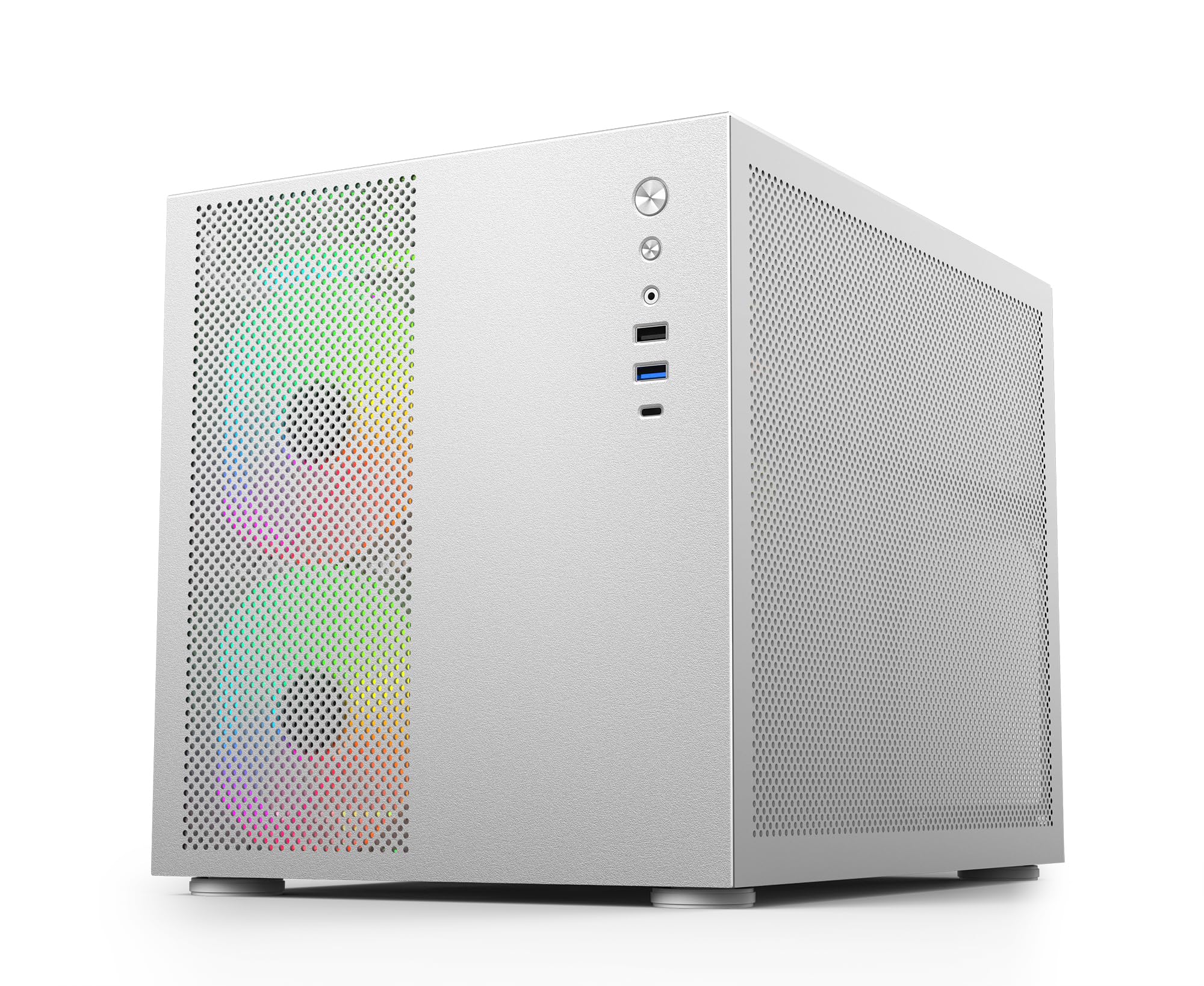 ionzKZ-33T Mesh Vault - Elite PC Gaming Case, Dual Chamber Mid Tower M/ATX - Front I/O USB Type-C with Anodised Aluminium - includes 5 ARGB PWM Fans | Silver