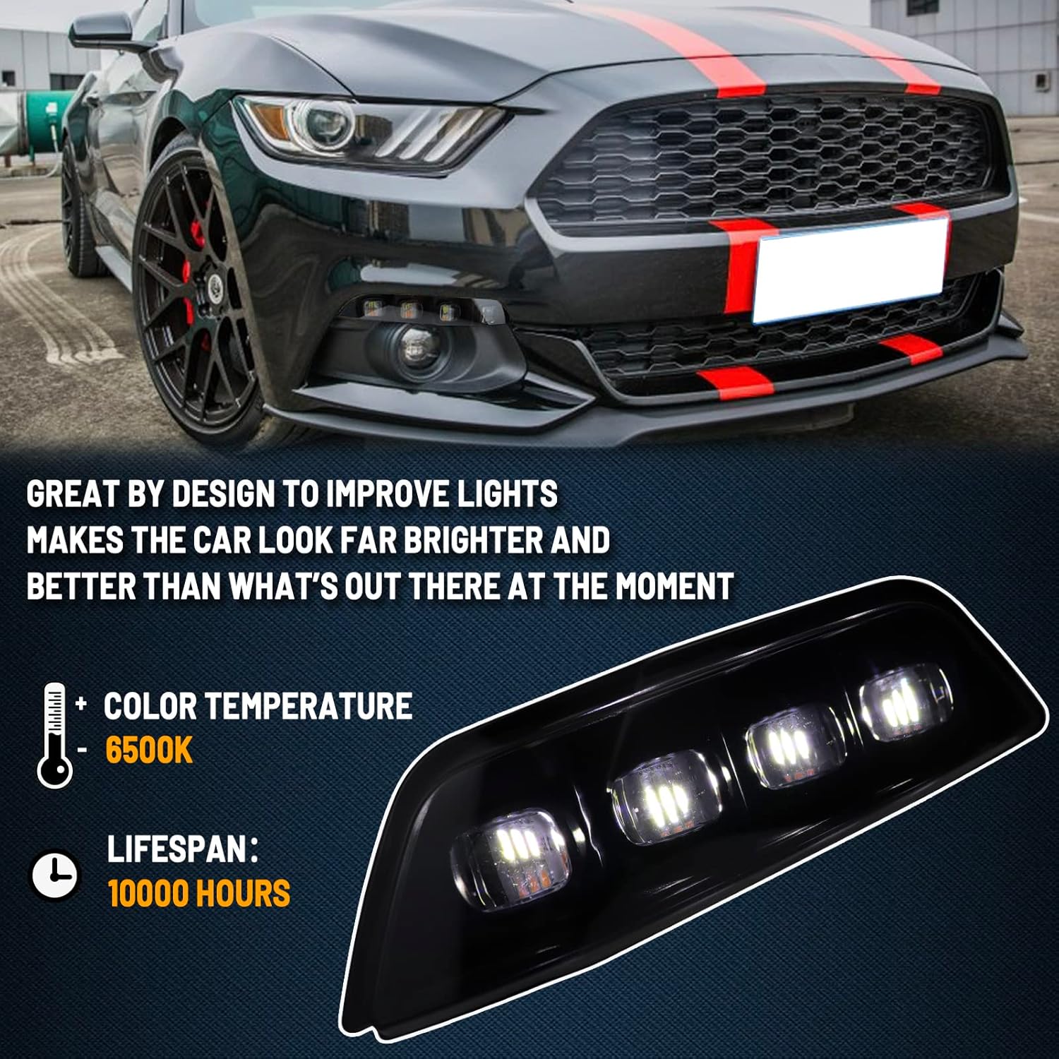 Switchback White/Amber LED Front Fog Daytime Sequential Running Lamp Flash Turn Signal Feature Accessories for Ford Mustang 2015-2017 Convertible Coupe