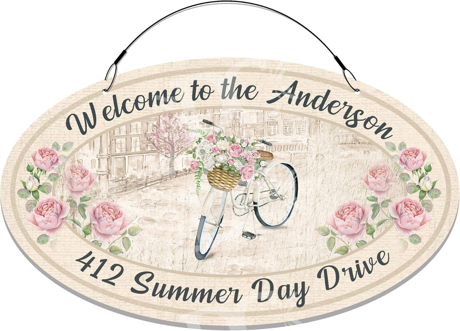 Vintage Bicycle Themed Home Address Small Size Welcome Sign