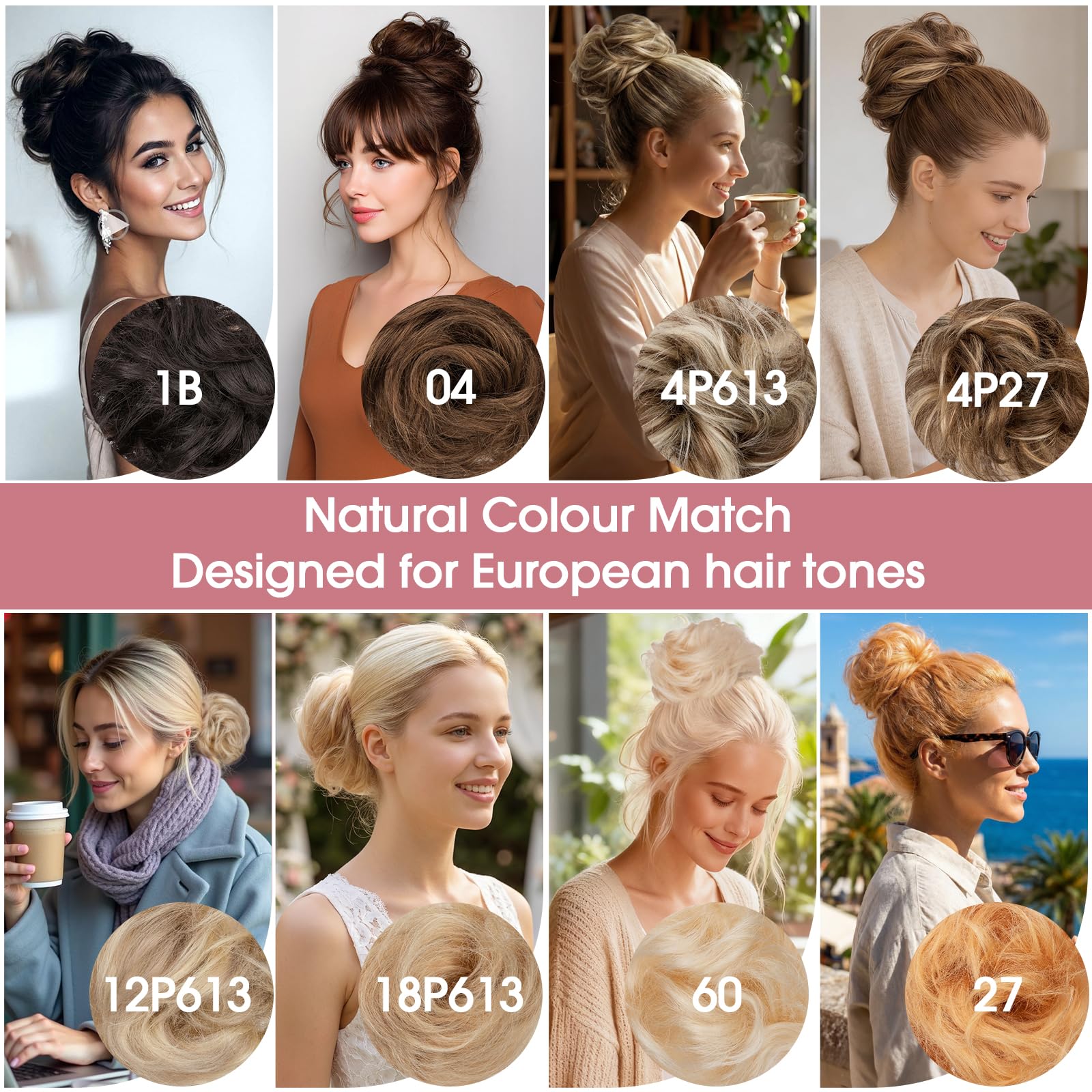 S-noilite Chignon Clip-in Capelli Umani con Ricci Naturali, Leggero e Voluminoso, Design a Clip Invisibile, Effetto Chignon da Salone per Ogni Giorno/Sposa/Festa, Nero Naturale #1B
