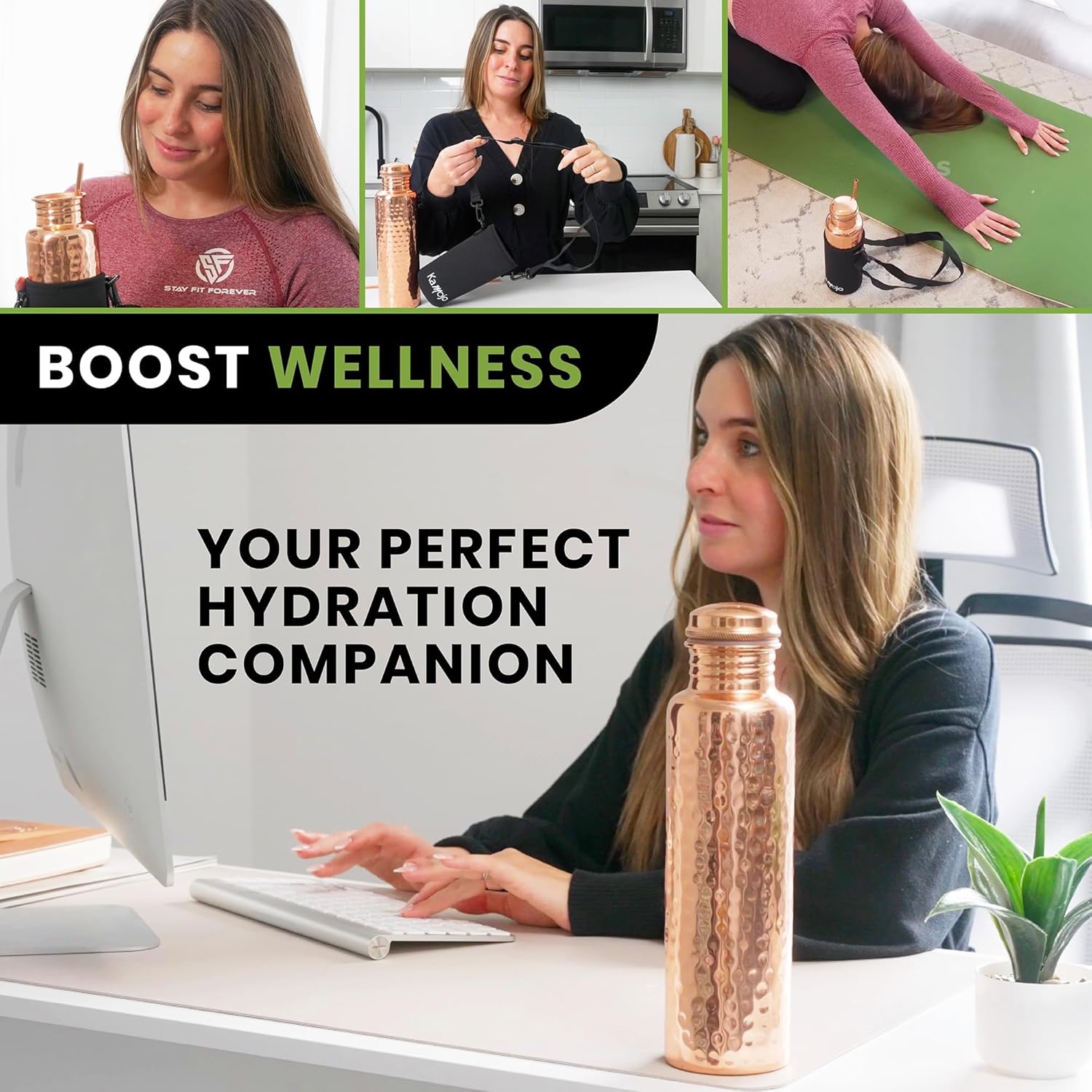 Copper Water Bottle for Drinking - Hammered 100% Pure Copper Tumbler Cup with Leak Proof Lid, Removable Insulating Sleeve & Straw - Handcrafted Ayurvedic Cup for Water 32 fl oz - Image 5