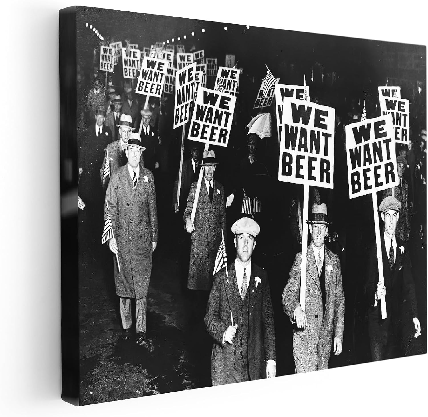 Poster Master We Want Beer Canvas - Alcohol Print - Protest Art - Gift for Him, Her & Bartender - Photography Art - Funny Decor for Bar, Man Cave, Kitchen or Restaurant - 8x10 STRETCHED Canvas