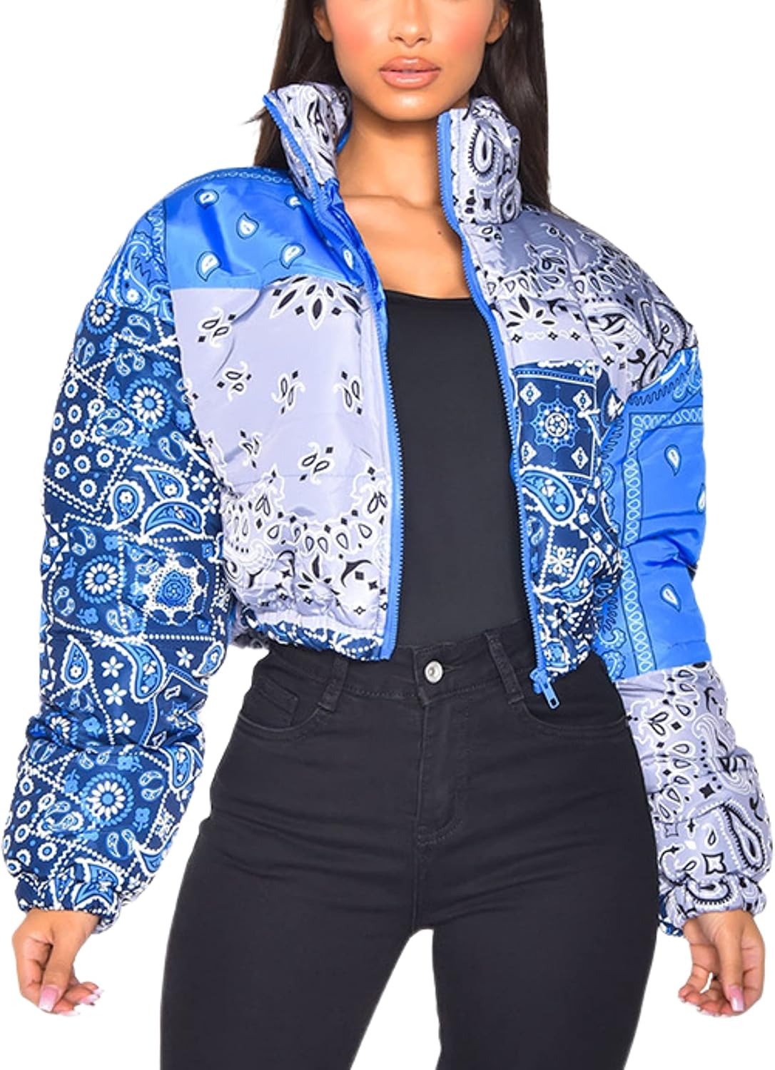 Uaneo Womens Cropped Puffer Jacket Paisley Print Nigeria Ubuy