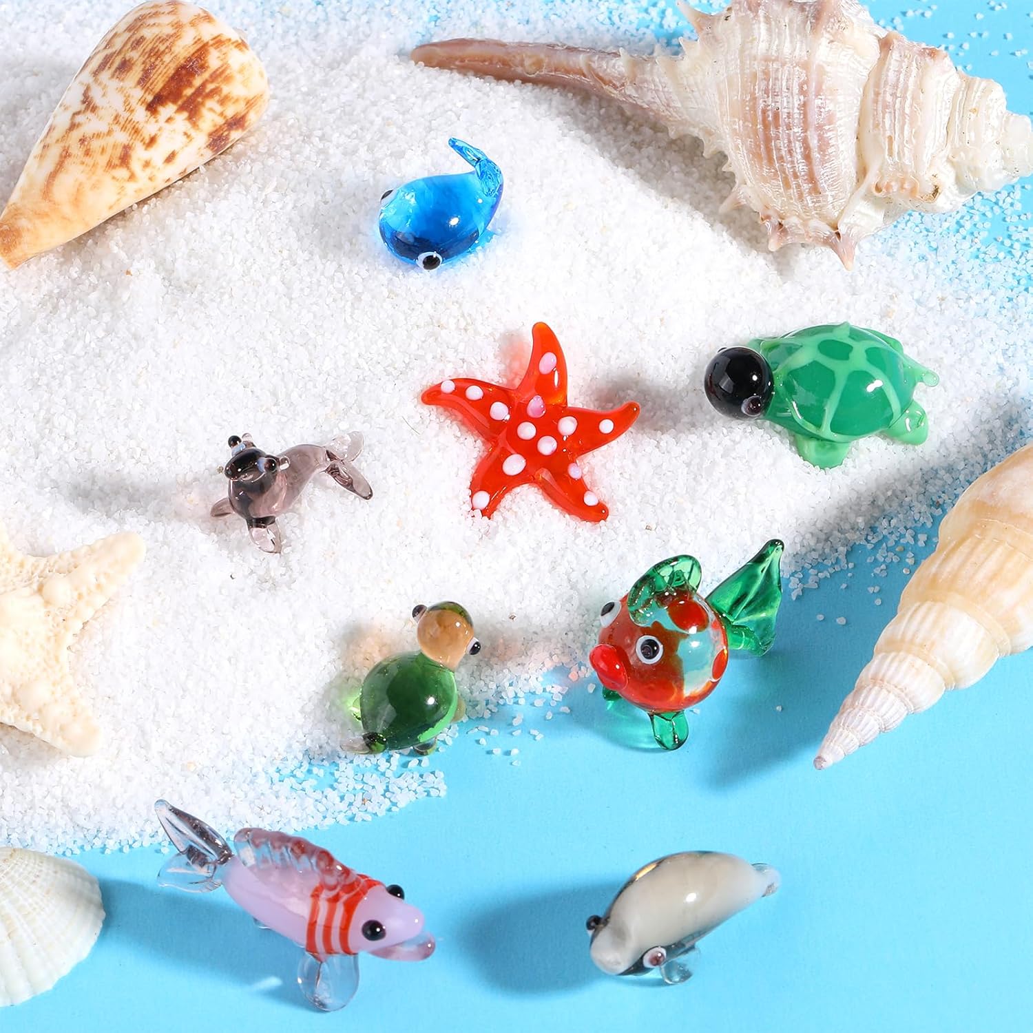 8 Pcs Hand Blown Glass Figurines - Ocean Glass Miniatures: Tortoise, Sea Turtle, Dolphin, Whale, Starfish, Seal, Goldfish, Bighead Carp for Fish Tank Decoration, Gifts - Image 4