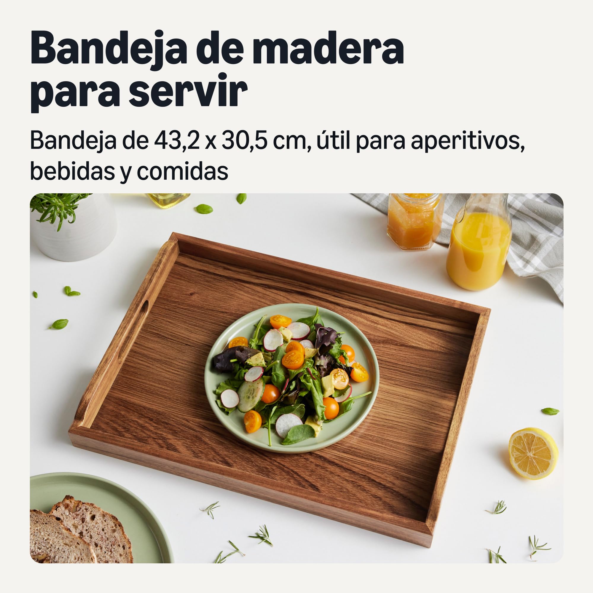 Amazon Basics Bandeja para Servir de Madera, Madera de Acacia, 43,2cm x 30,5cm