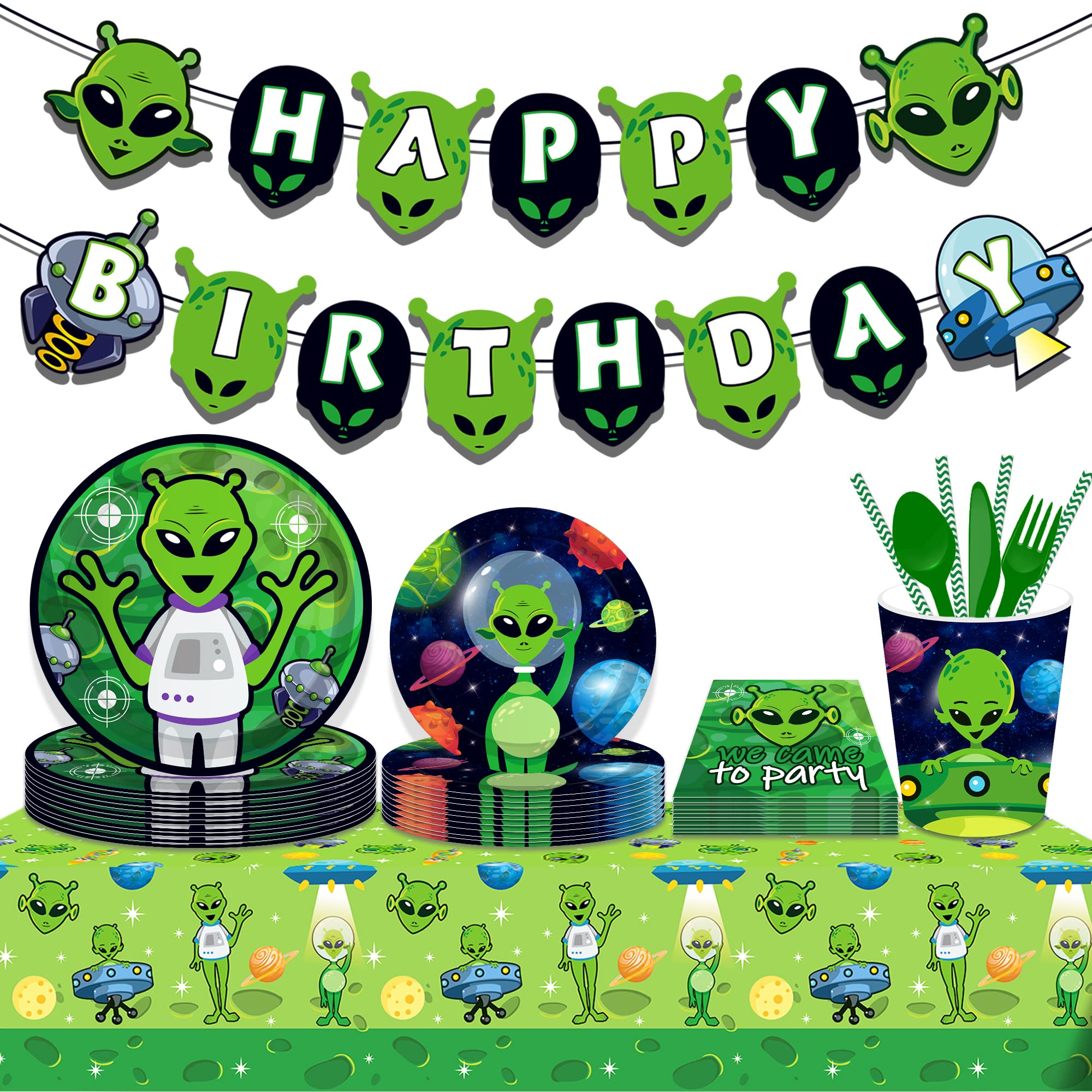 Aliens Party Tablecloth - 3 Pack, Disposable Plastic, Green Outer Space Theme, 51 X 87 Inches - View #8