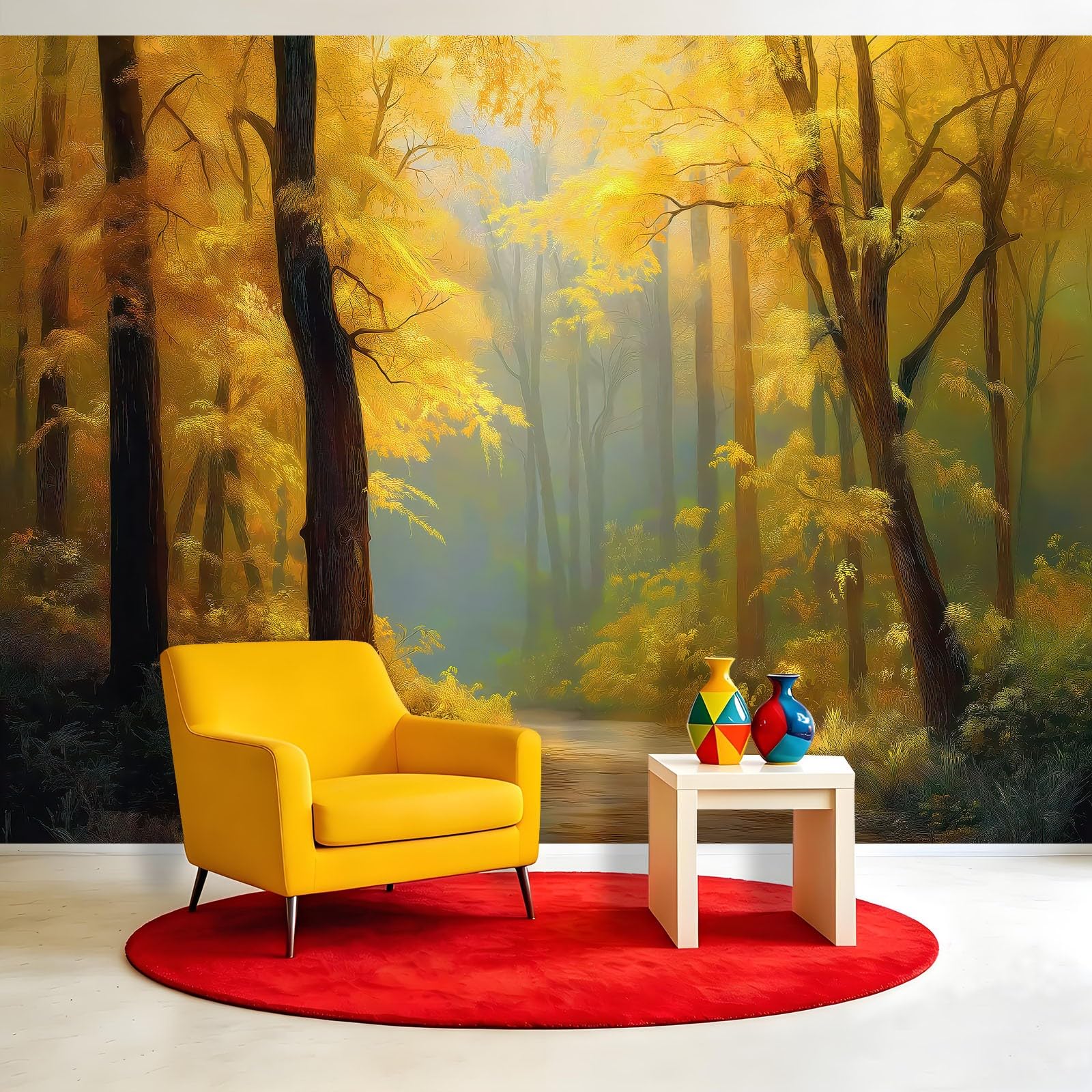 Tapeta fototapeta, las mgła, klon, 200 x 140 cm (szer. x wys.), fototapeta 3D, flizelina, fototapeta, późna jesień, romantyczna, do salonu z telewizorem, dekoracja ścienna do sypialni i kuchni murale