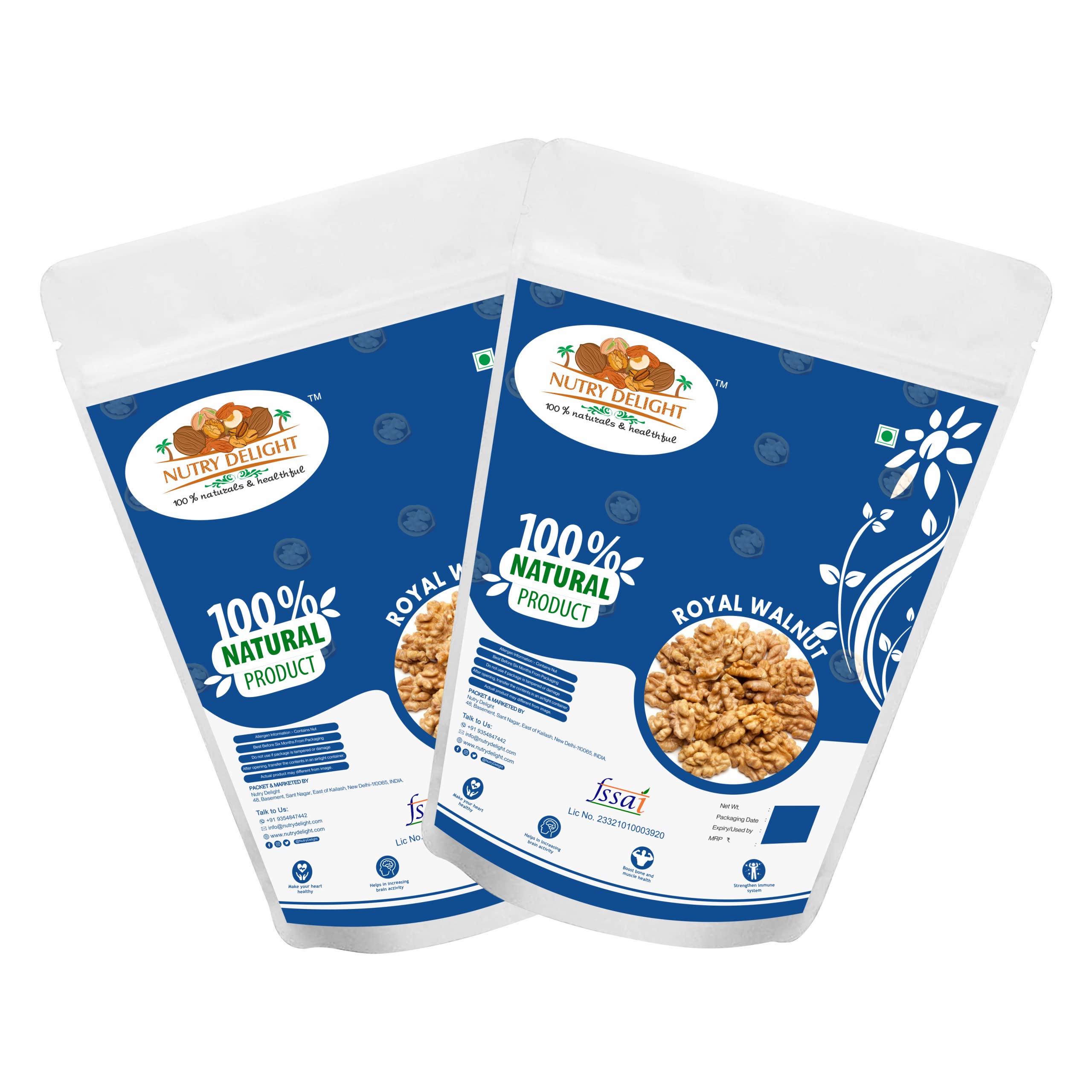 NUTRY DELIGHT Royal Kashmiri Walnut Kernels Akhrot Giri Without Shell 500 gms | Healthy Walnut without shell Dry Fruit (Pack Of 2)