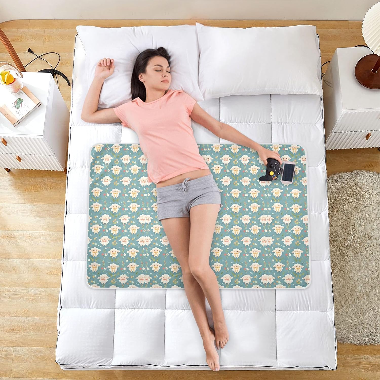 Simple Spring Sheep Cute Retro Extra Large Resuable Potty Training Pee Pad Waterproof Washable Baby Diaper Changing Pad Changing Travel Mattress for Baby Boys Girls, 52" L x 34" W