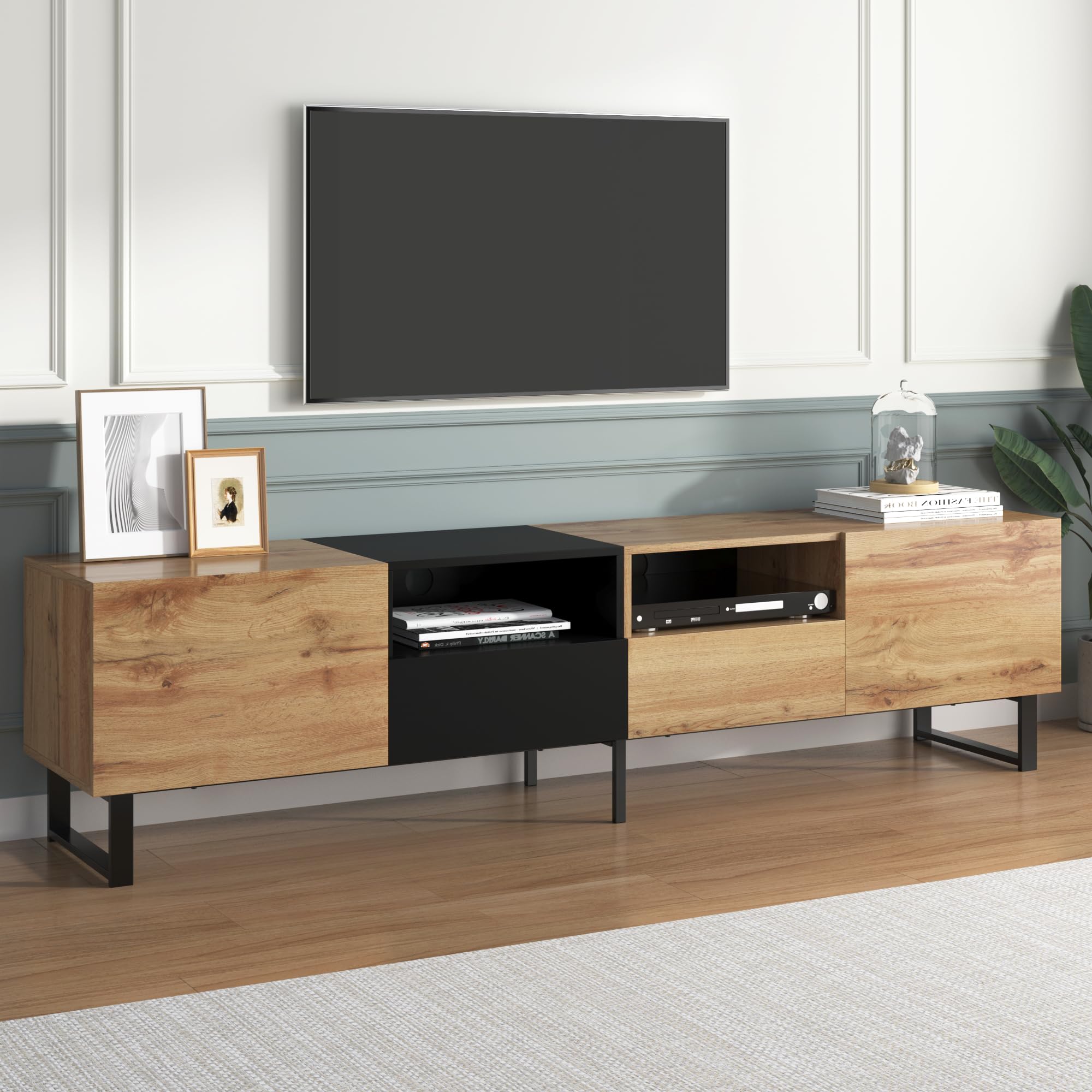 ♫テレビボート２drower TV cabinet Amazon.com: Modern TV Stand with 2 Cabinets Open Storage