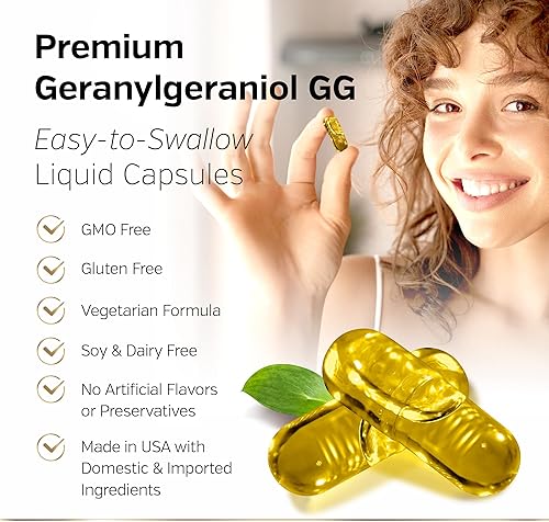 Miniatura 5 de Suplemento premium de geranilgeraniol - GG-Gold 150 mg con DeltaGold Vitamina E Tocotrienoles - GG derivado de Annatto para usuarios de manchas,