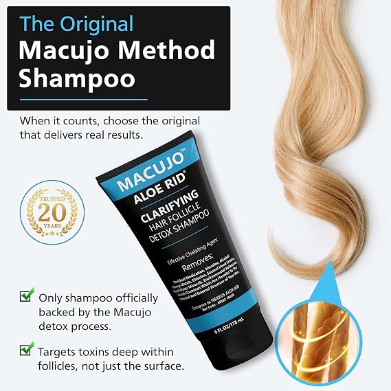 Macujo Aloe Rid Detox Shampoo Method Effective Chelating Agent for Pollutants, Residual Medications, Nicotine, Alcohol, Chlorine, 2nd Hand-Smoke, Heavy Metals