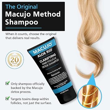Macujo Aloe Rid Detox Shampoo Method Effective Chelating Agent for Pollutants, Residual Medications, Nicotine, Alcohol, Chlorine, 2nd Hand-Smoke, Heavy Metals