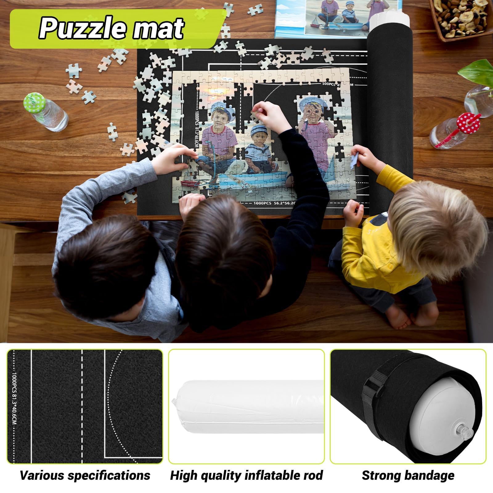 Zatixbu Tapete Puzzle 1500 Piezas, Portátil Alfombra Puzzle con Bomba Inflable, Antideslizante Puzzles Mat para Almacenar Rompecabezas
