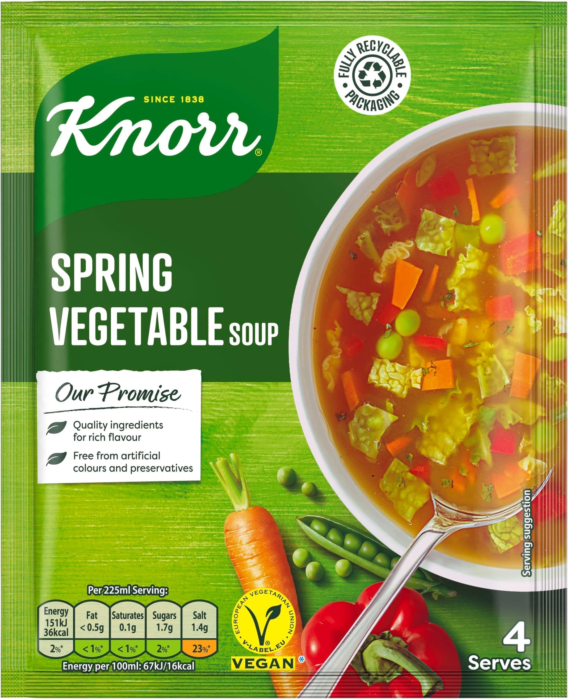 Knorr Florida Spring Vegetable Dry Packet Soup no artificial colours or preservatives soup mix suitable for vegans and vegetarians 48 g (Packaging may vary) (Pack of 10)