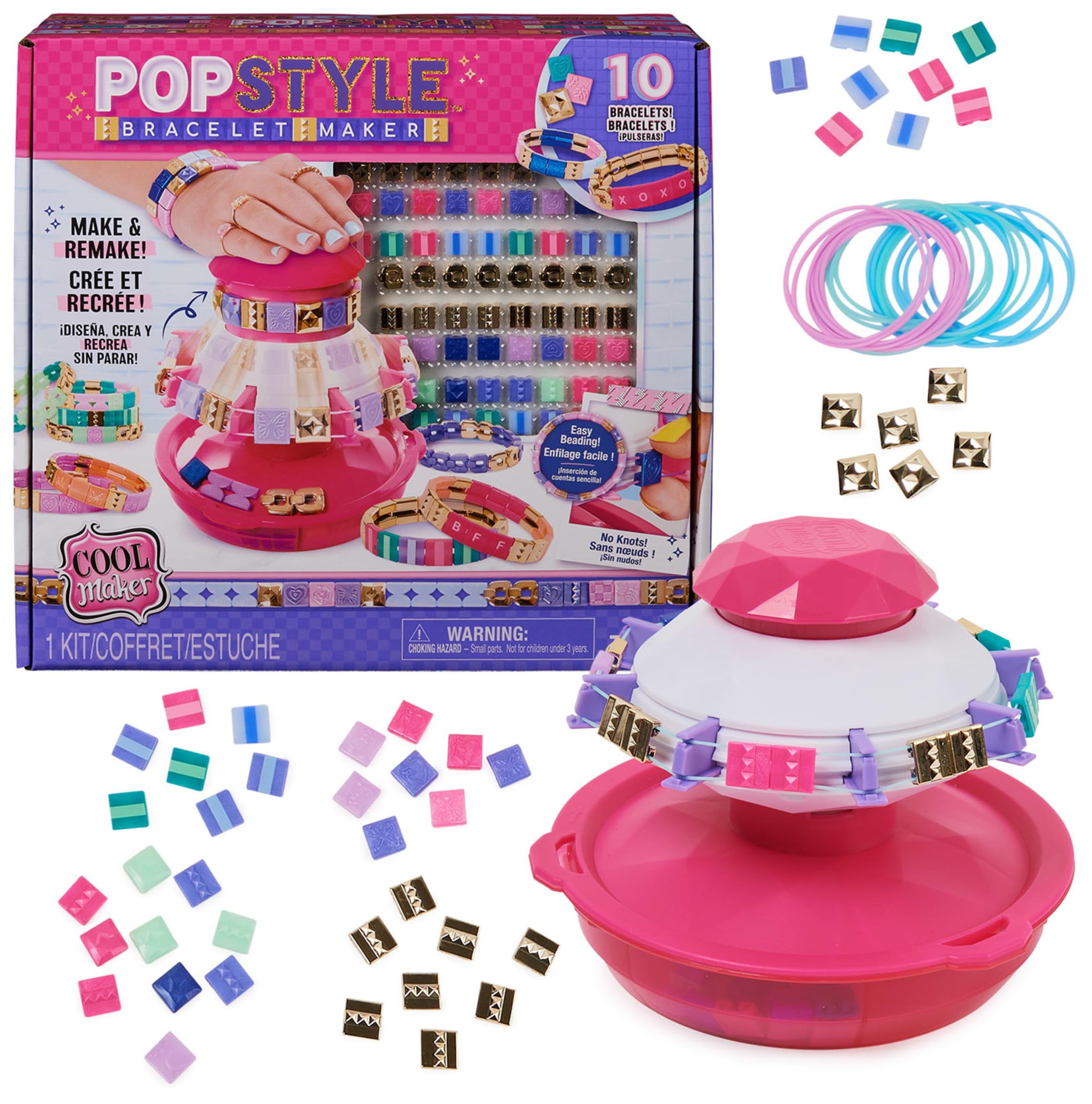 Cool Maker - POPSTYLE Bracelet Maker - Kit para Hacer Pulseras de la Amistad - 1 Máquina con Almacenamiento, 170 Cuentas y 22 Gomas Elásticas Reutilizables - 6067289 - Juguetes Niñas 8 Años +