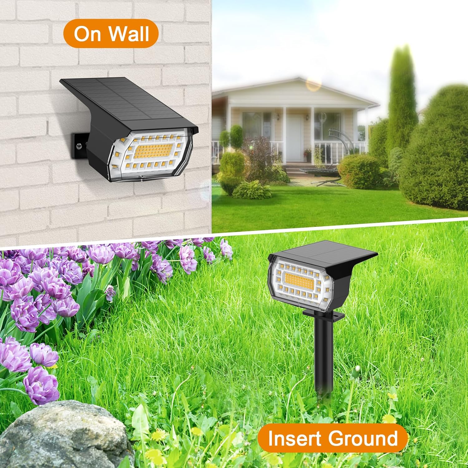 LANSOW Solar Spot Lights Outdoor, [8 Pack/76 LED] 2-in-1 Solar Landscape Spotlights, 3 Modes IP65 Waterproof Dusk to Dawn Solar Powered Flood Wall Lights for Outside Yard Garden Pathway(Warm White) - Image 4