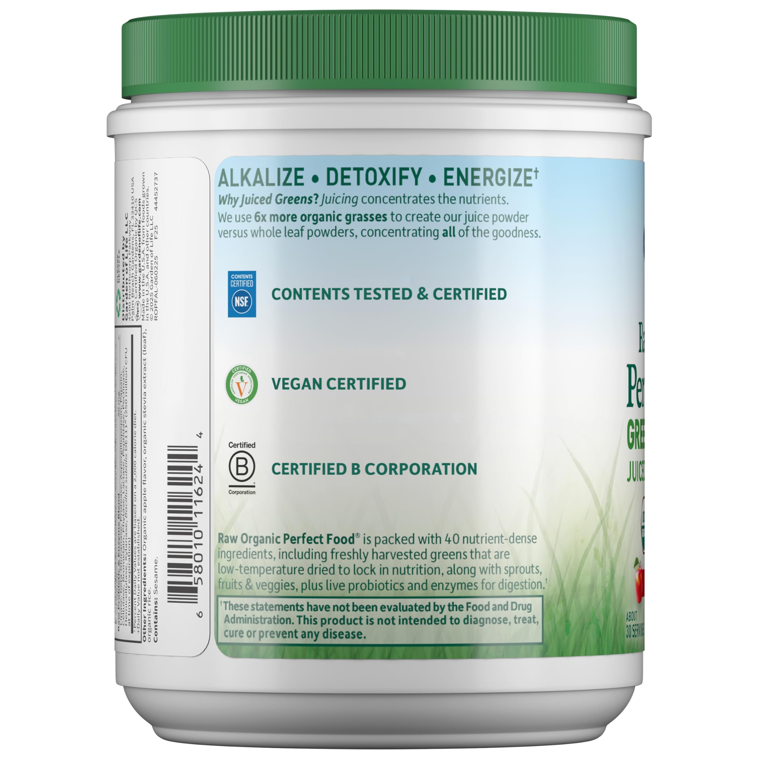 Garden of Life Raw Organic Perfect Food Green Superfood Juiced Greens Powder - Apple Flavor,30 Servings - Vegan Gluten Free Whole Food Dietary Supplement,Greens Plus Probiotics & Enzymes,(Pack of 2) — Amazon image 9