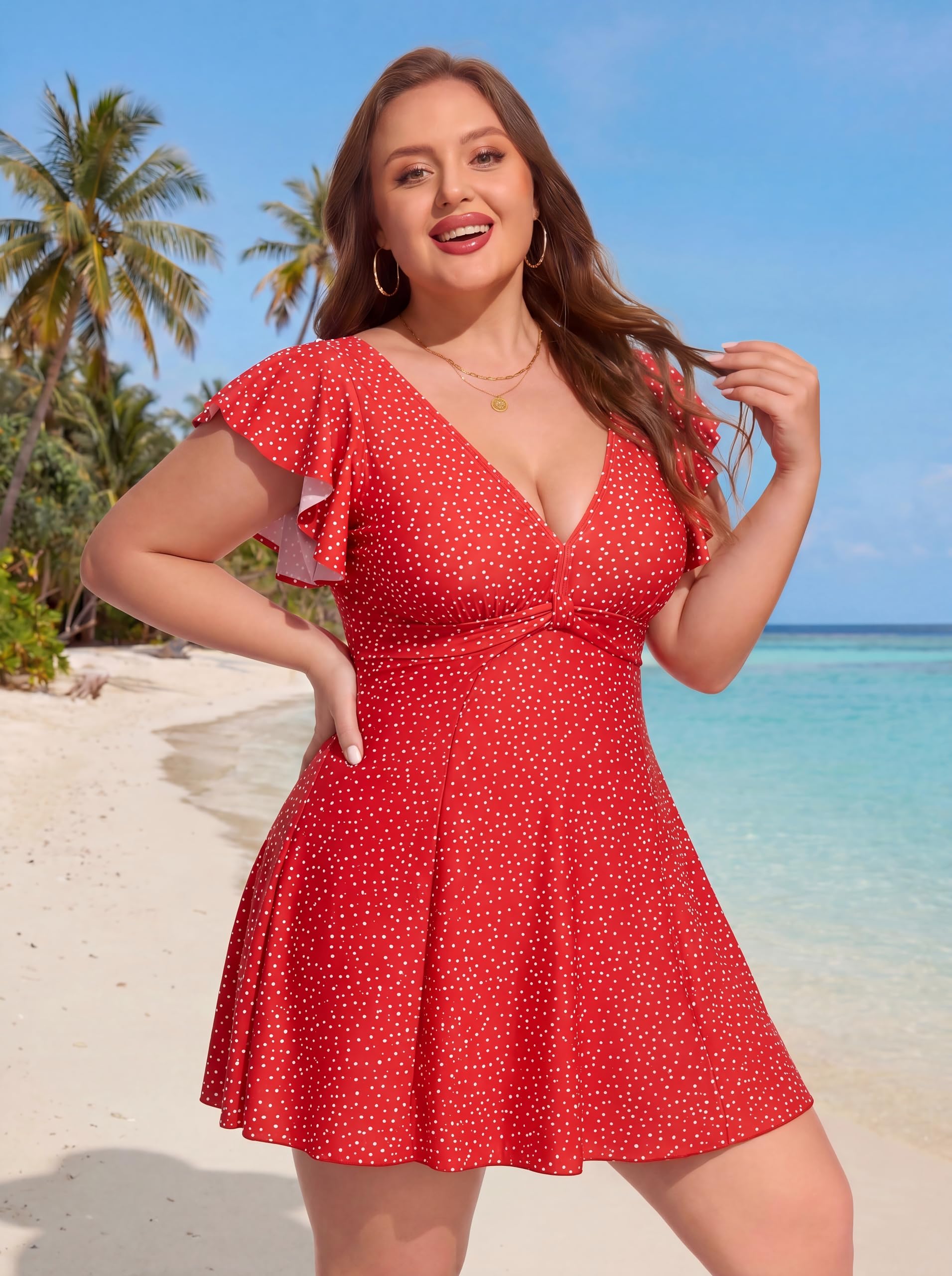 Smismivo Maillot de bain une pièce gainant pour femme - Grande taille - Maillot de bain amincissant à volants