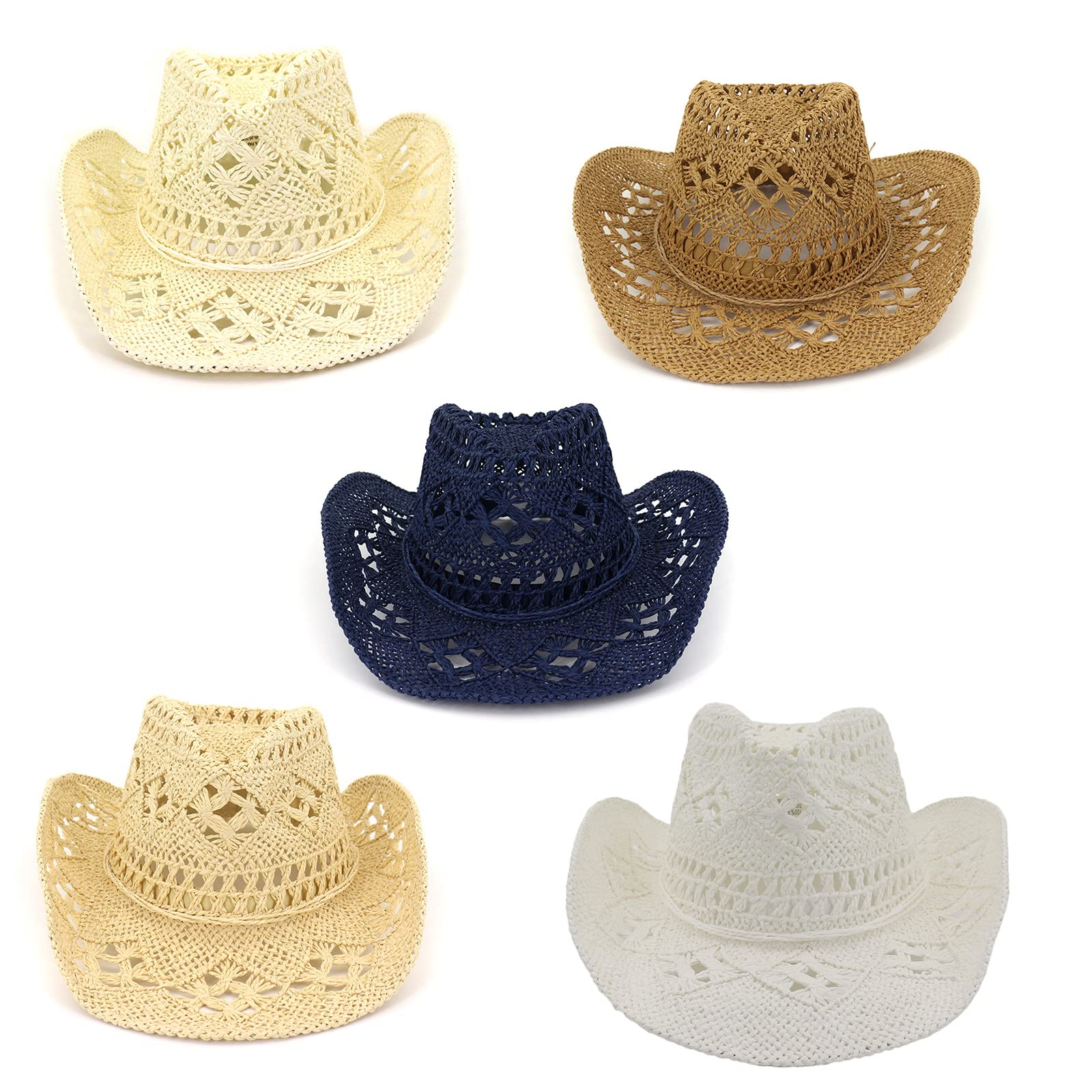 Chapeau de cowboy en paille, chapeau de cowboy pour femme, style occidental avec large bord, casquette de plage de voyage pour le soleil pour femme, style occidental