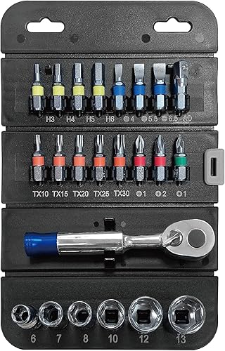 Juego de soportes de puntas de destornillador rojo grande con trinquete reversible de 72 dientes, 23 piezas para llave hexagonal de 14 ", estuche