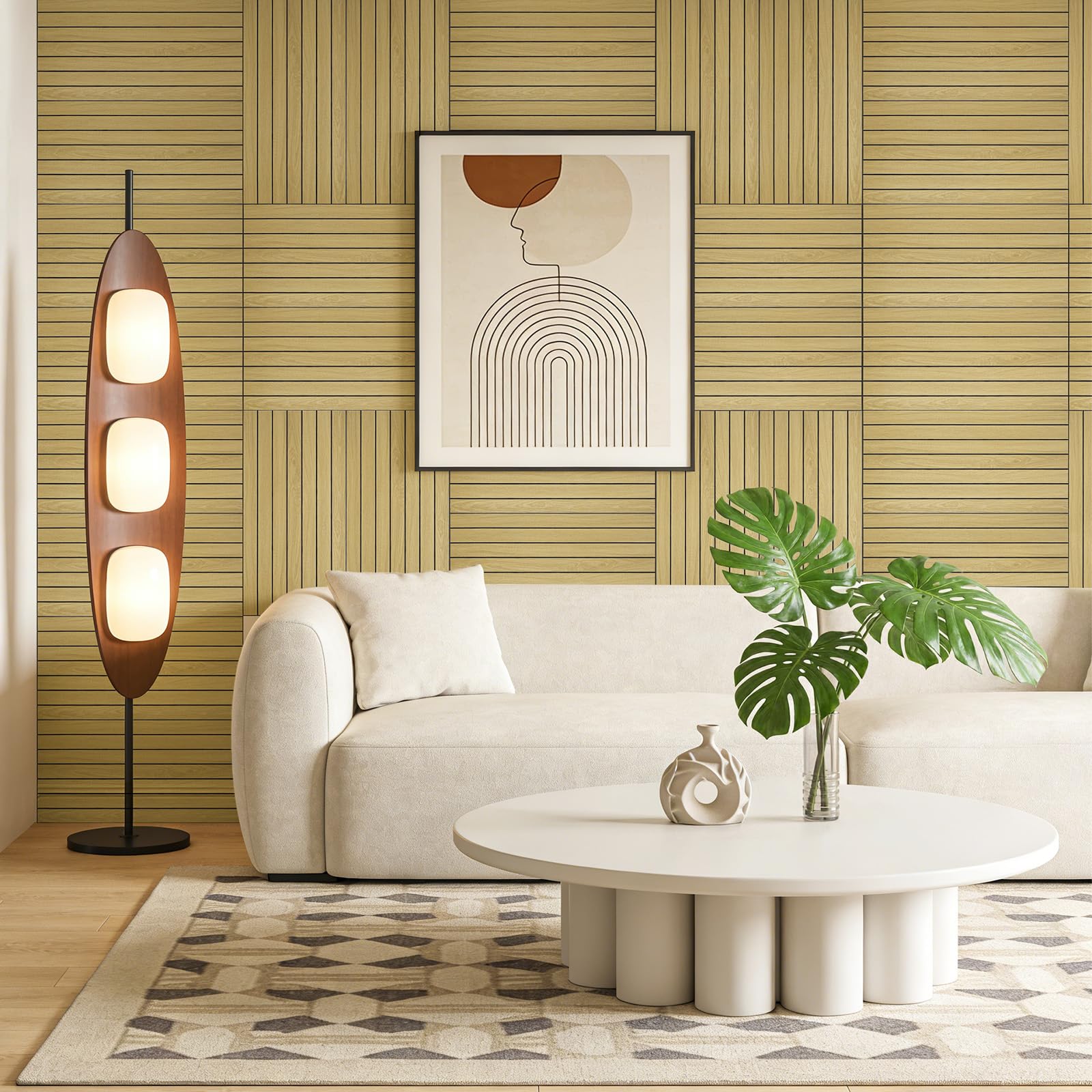 WADILE Panneaux Muraux à Lattes Bois Autocollants 30×60 cm – Panneaux Muraux Décoratifs en PVC Insonorisants pour Salon et Chambre – Lot de 20